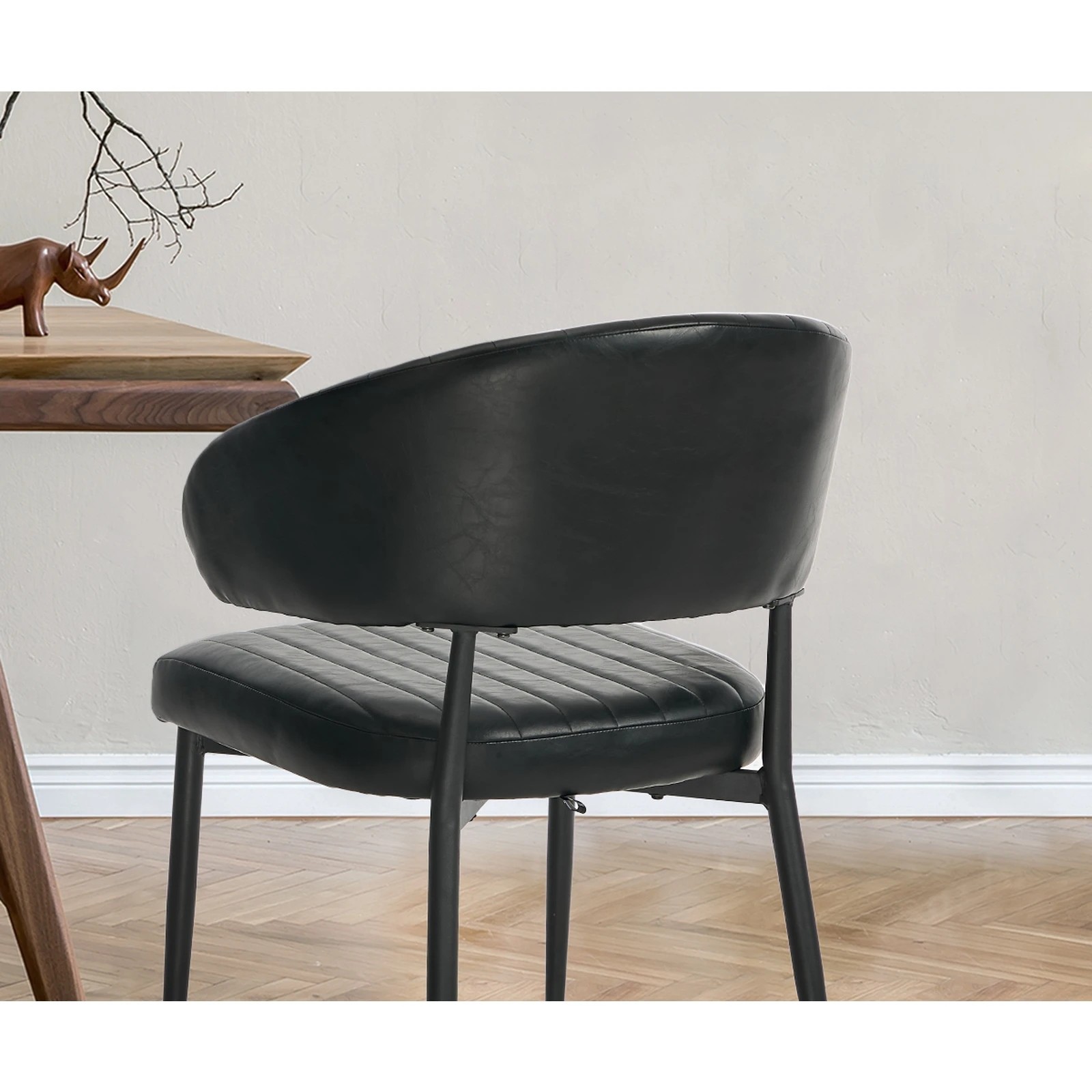 5 Oikiture 2x PU Leather Dining Chair Kitchen Padded Seat - Black, 5 of 9