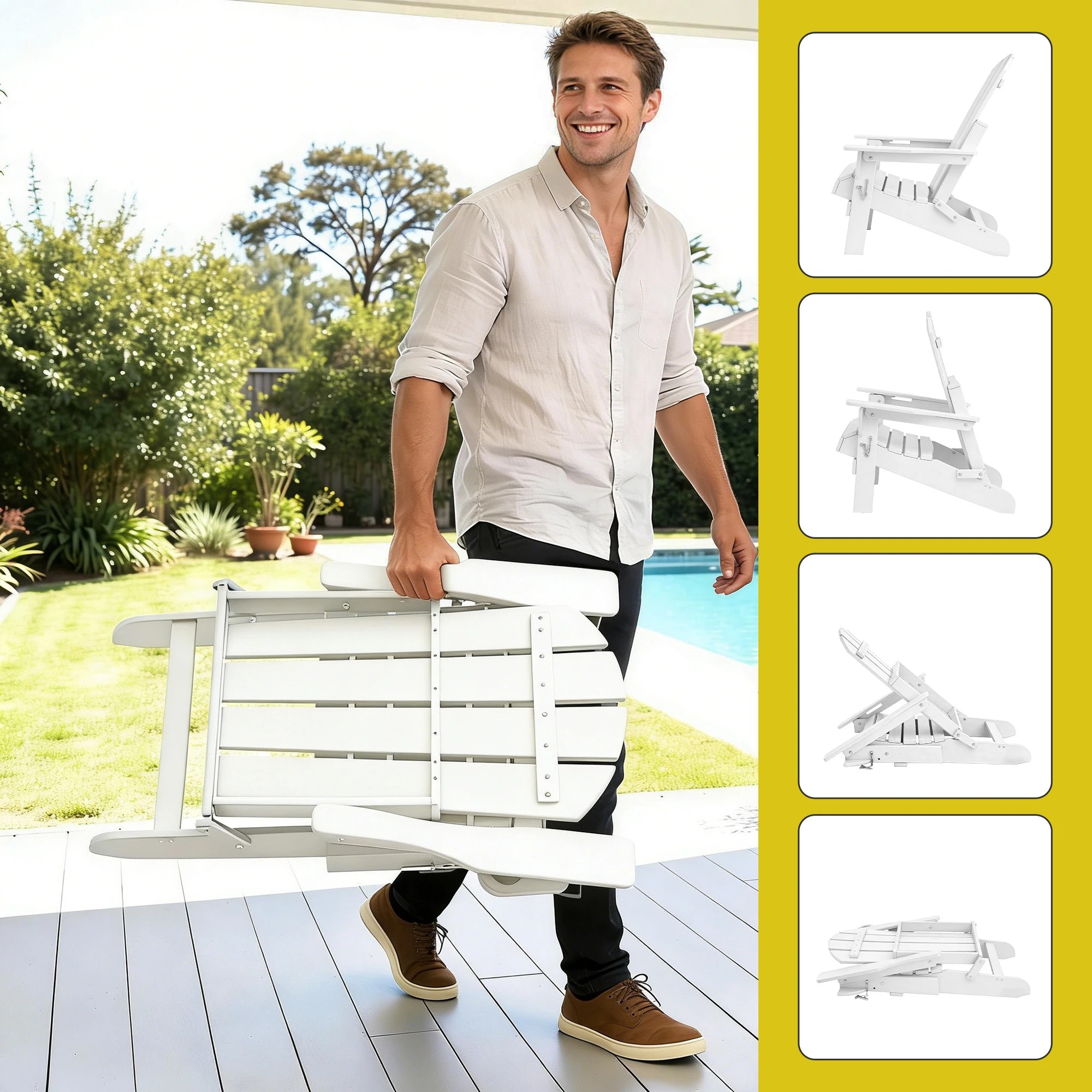 6 Gardeon Outdoor Chairs Folding Adirondack Beach Chair HDPE Sun Lounge Patio Furniture Garden - White, 6 of 9