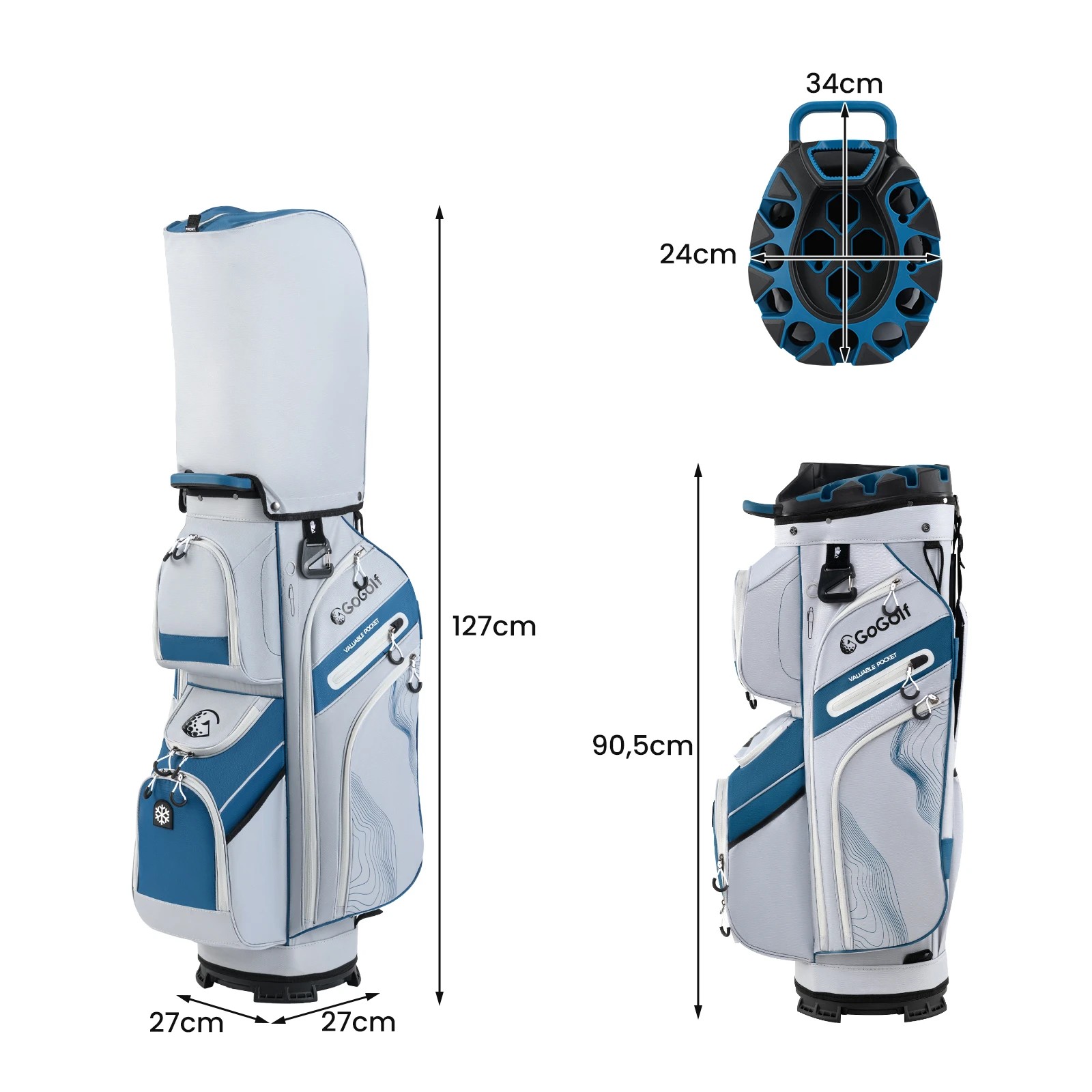 7 Costway Golf Cart Bag Molded Lock Top Golf Travel Bag w/14-Way Dividers & 11 Pockets Men Women - Blue, 7 of 7