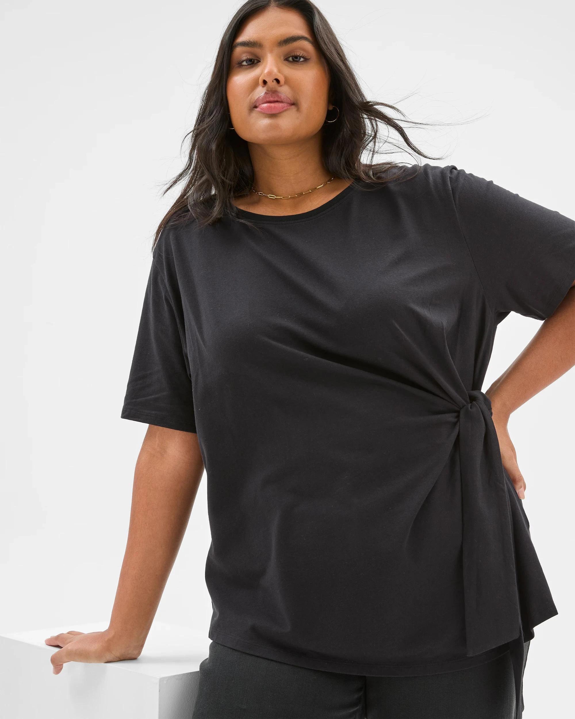 6 Target Plus Size Australian Cotton Tie Front T-Shirt BLACK, 6 of 6