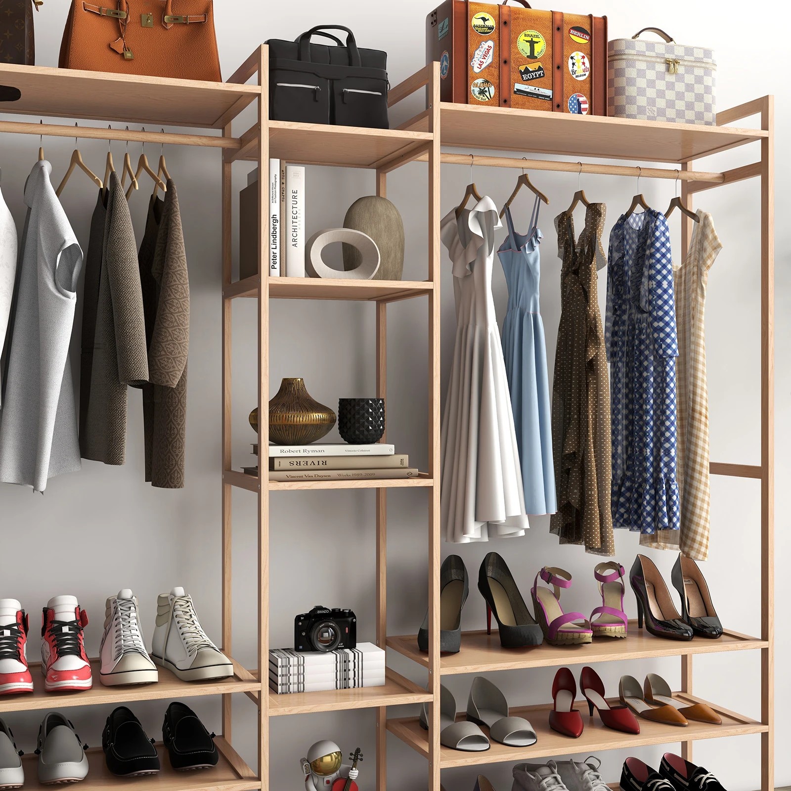 6 Milano Décor Multifunctional Bamboo Clothes Rack Storage Stand Organiser - Brown, 6 of 10