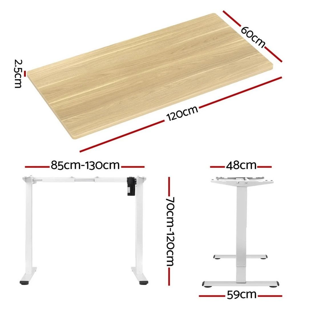 2 Artiss Standing Desk Motorised Sit Stand Desks  Oak 120CM - Brown, 2 of 4