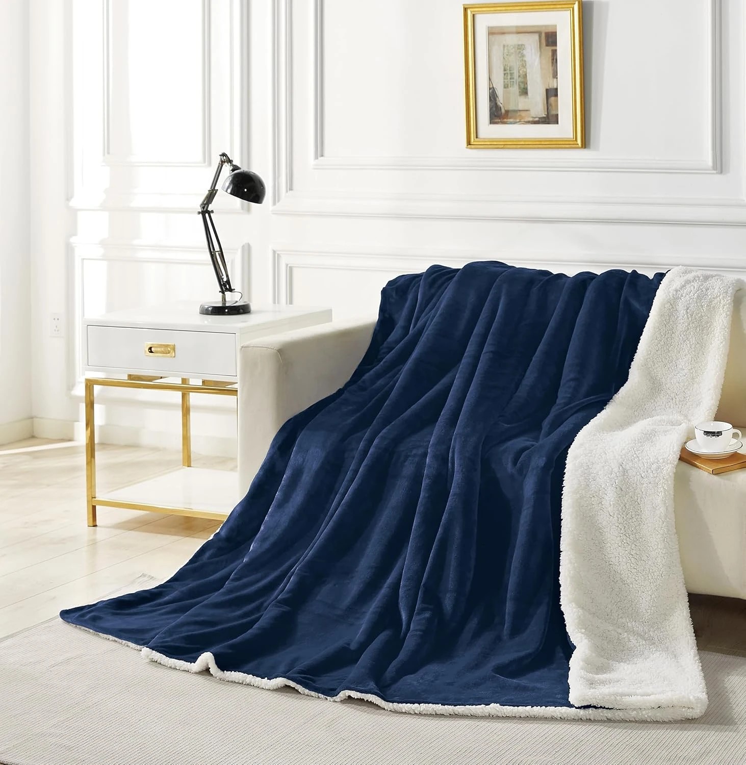 3 Gioia Casa 2-in-1 Teddy Sherpa Quilt Cover Set Warm Reversible - King Bed - Navy Blue, 3 of 8