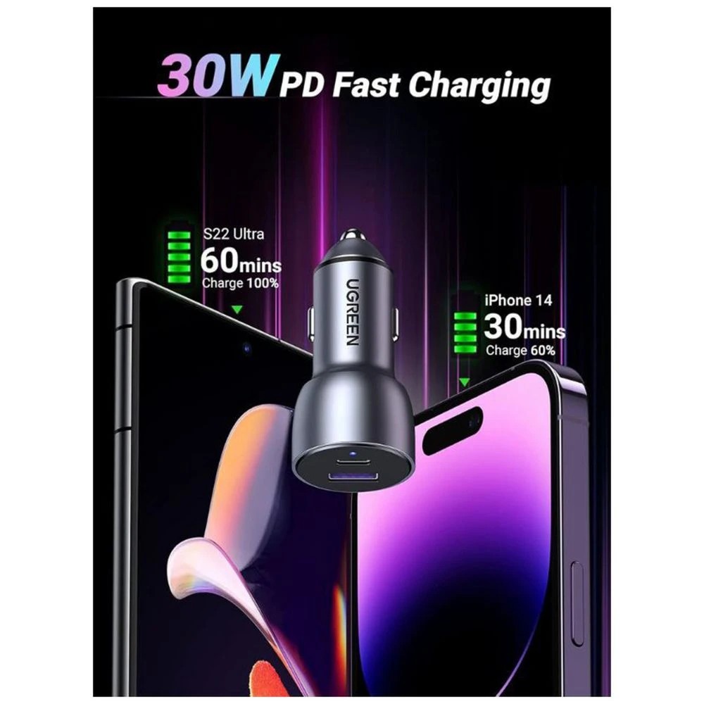 3 UGREEN 52.5W USB-C and USB-A Car Charger Black, 3 of 6