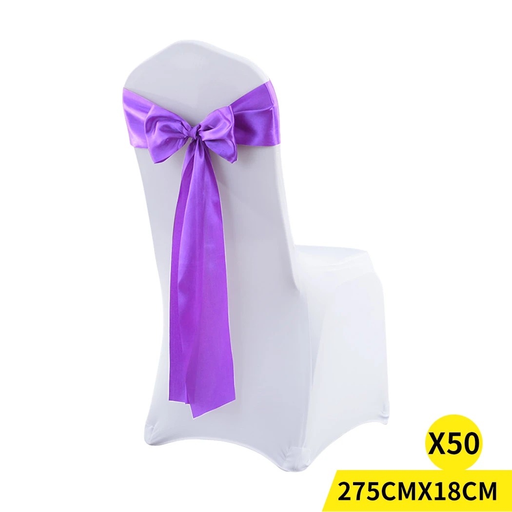 1 Traderight 50 Pcs Satin Chair Sashes - Purple, 1 of 7