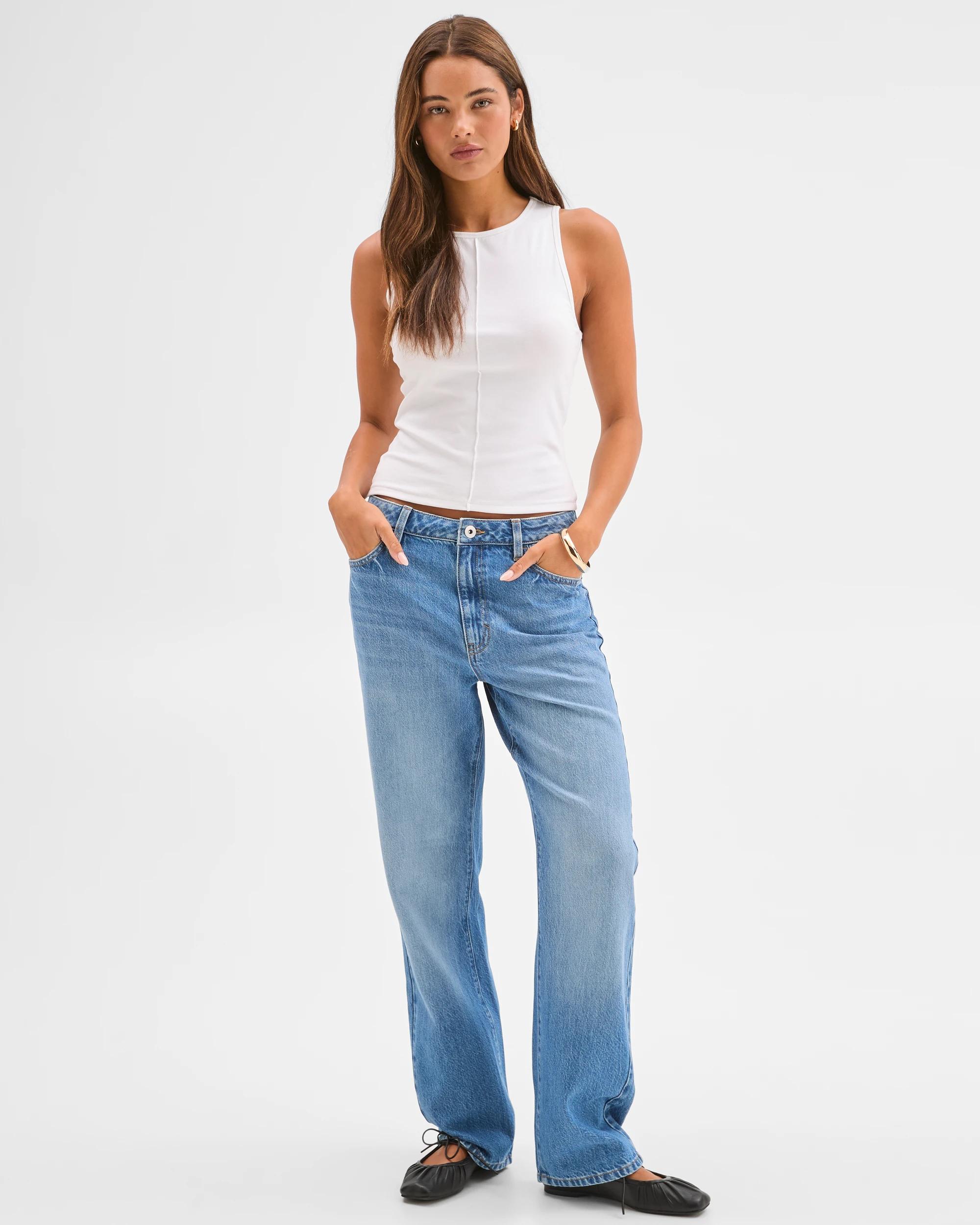 1 Lily Loves Denim Mid Rise Straight Leg Jeans MID WASH, 1 of 6