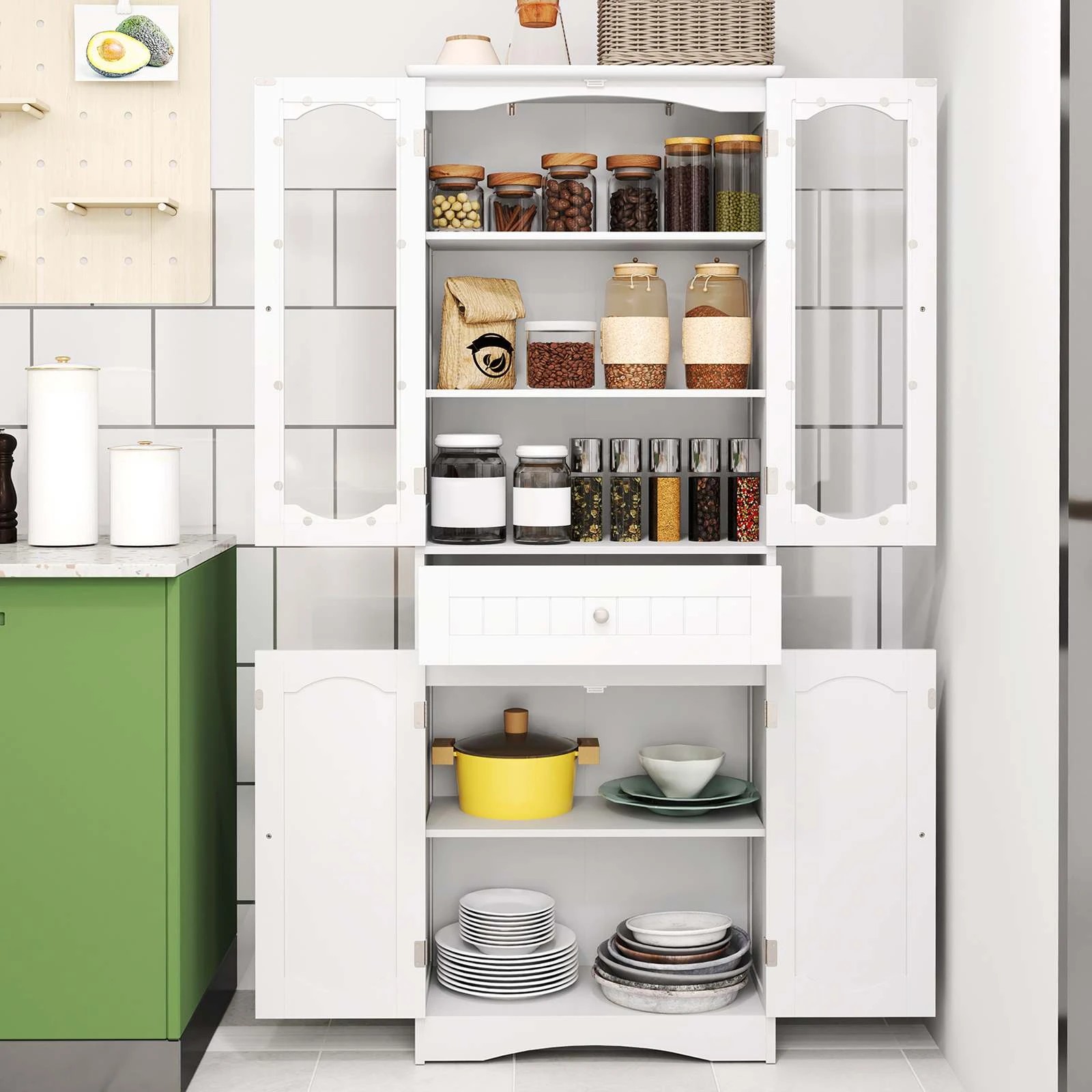 3 Costway 1.6M Tall Bathroom Storage Cabinet Freestanding Linen Cabinet, 3 of 4
