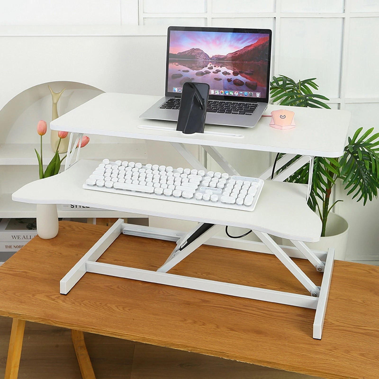 3 Foret Height Adjustable Standing Desk Riser Computer Laptop Gas Spring Stand Up, 3 of 10