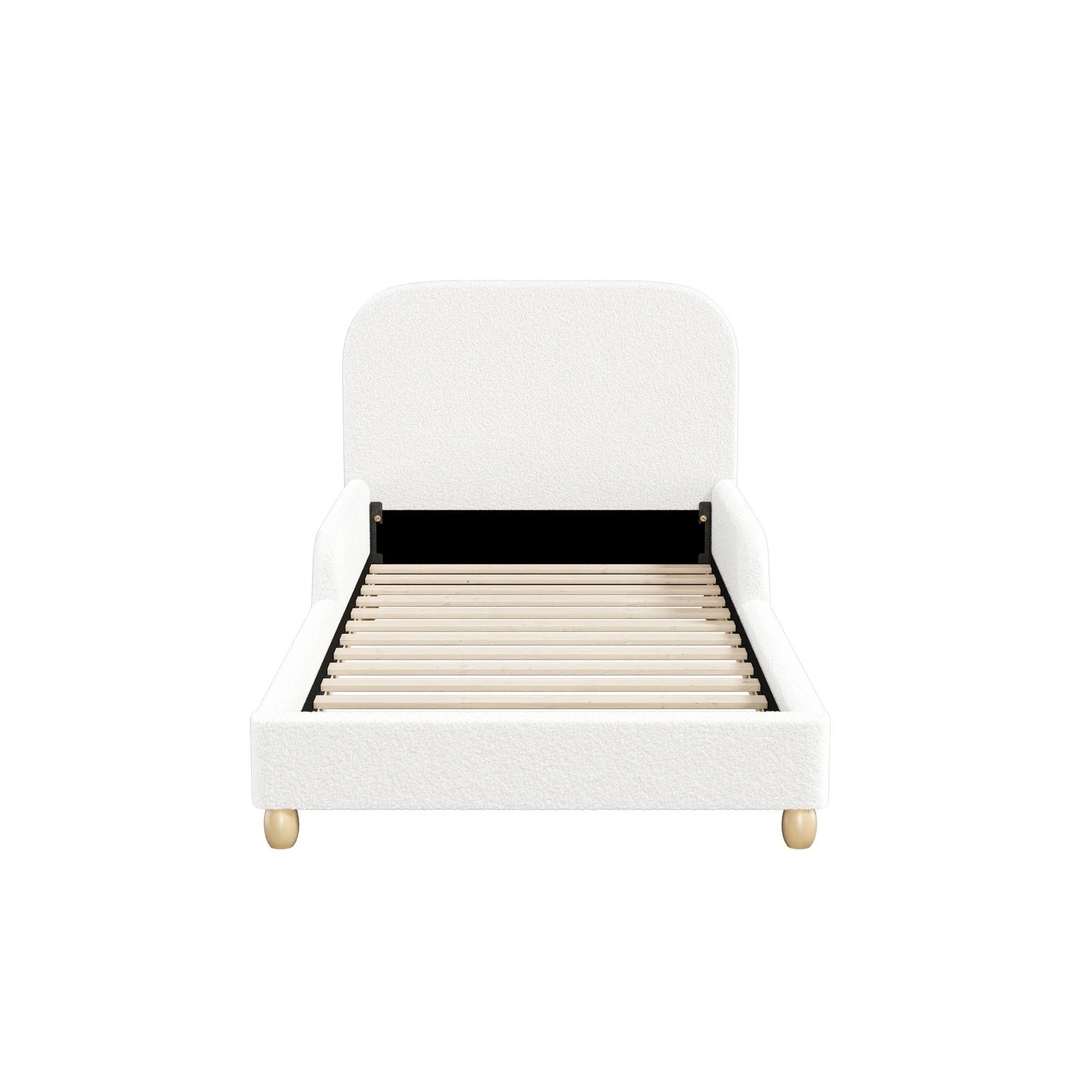 5 Oikiture Kids Bed Frame Single Size with Side Guard Rails Boucle - White, 5 of 10
