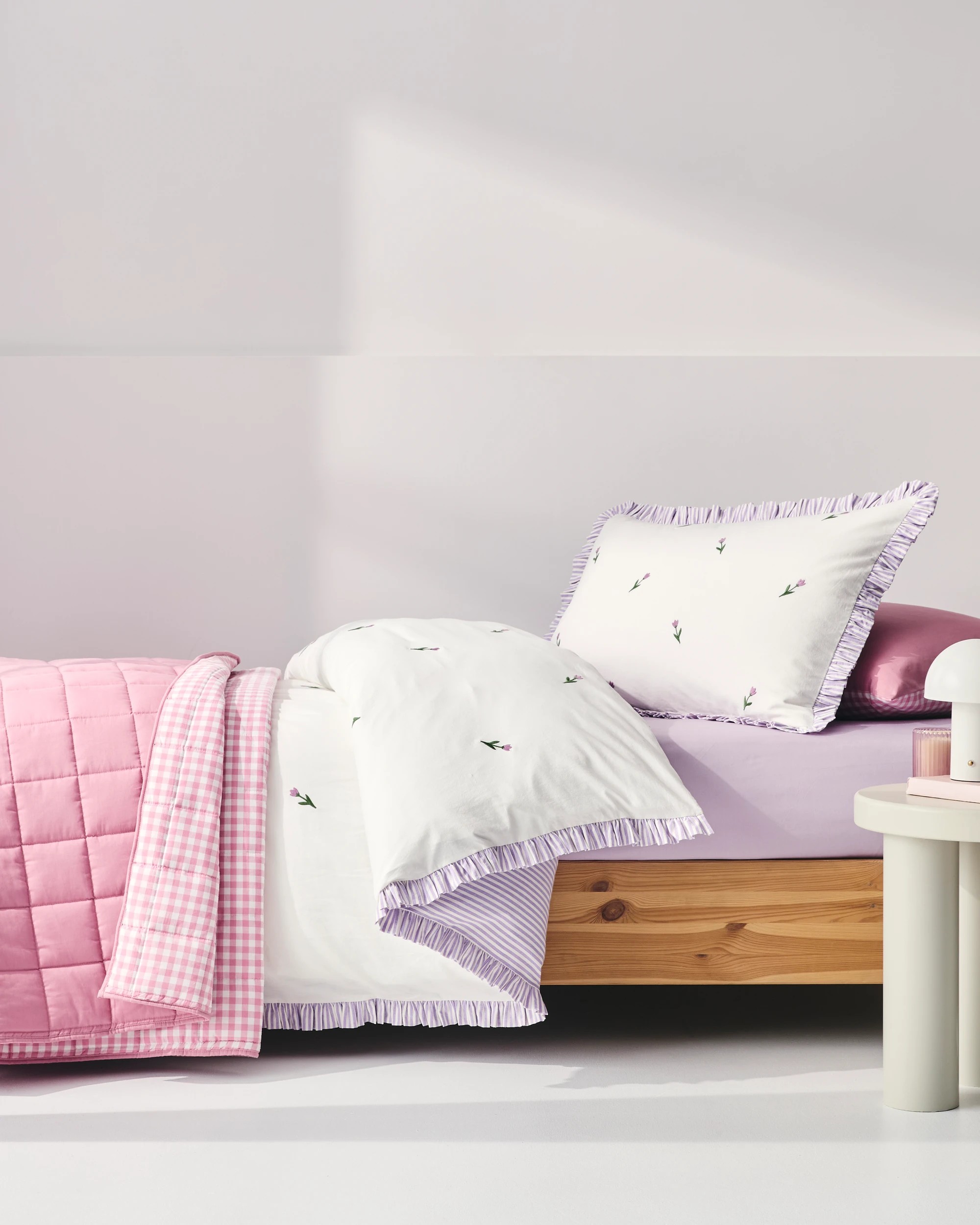 1 Target Tulip Embroidered Ruffle Kids Quilt Cover Set - Single Bed - Purple, 1 of 3