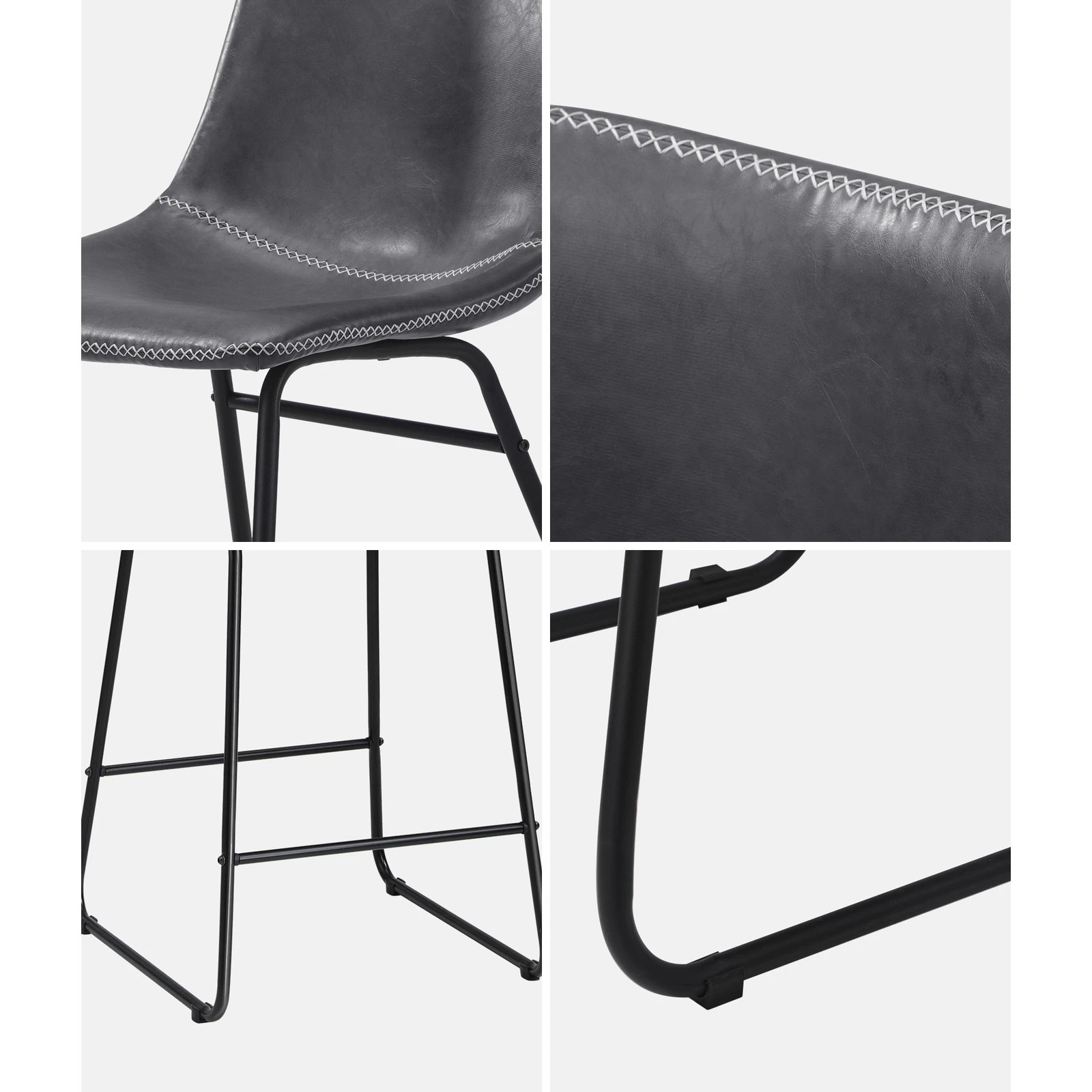 4 Oikiture 4x Bar Stools Kitchen Stool Dining Chairs Metal Leather
 - Grey, 4 of 10