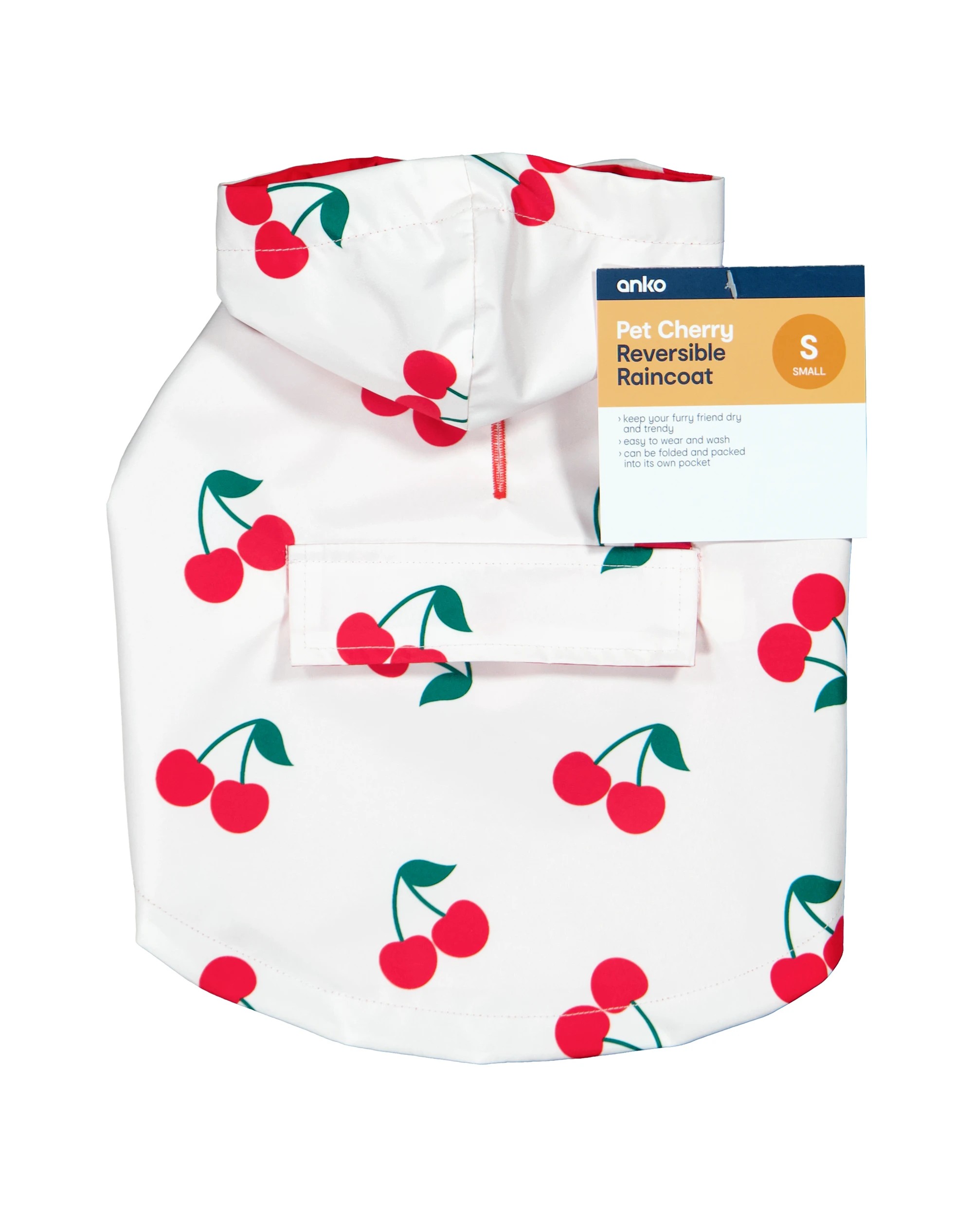 10 Pet Reversible Cherry Raincoat - Small, 10 of 10