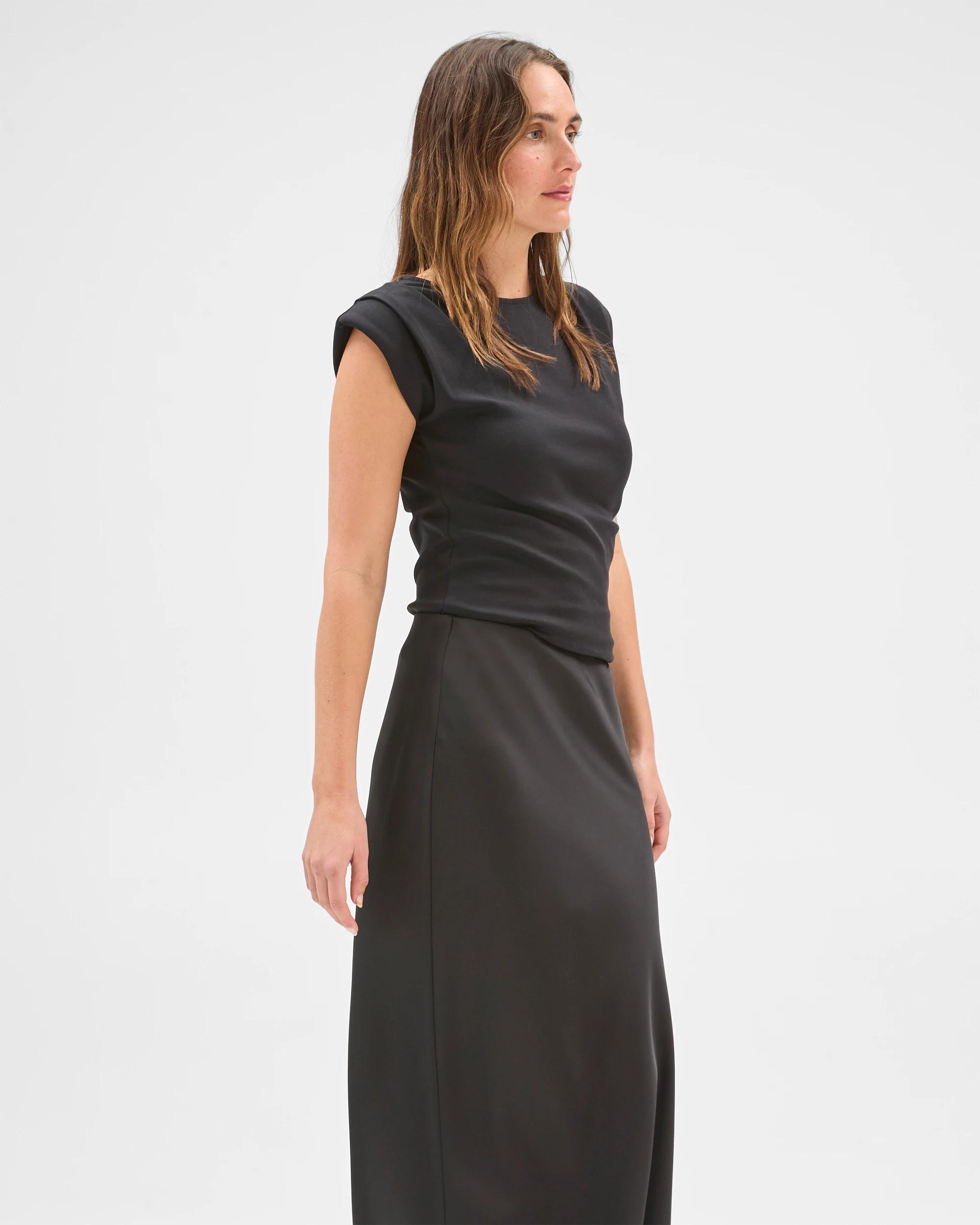 4 Preview Satin Bias Cut Midi Skirt BLACK, 4 of 7