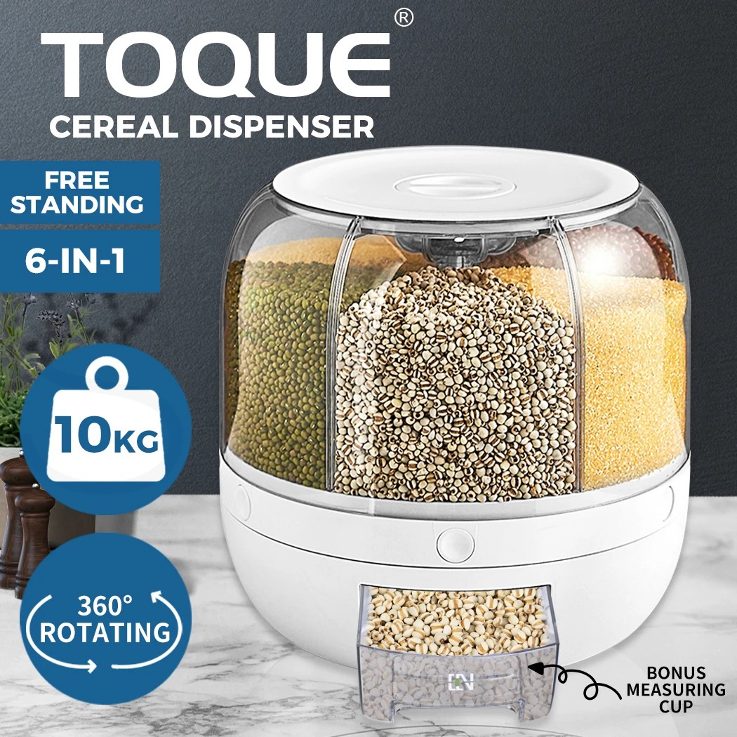 1 Toque Rice Storage Cereal Dispenser Grain Container Rotating Dry Food Box 10kg, 1 of 7