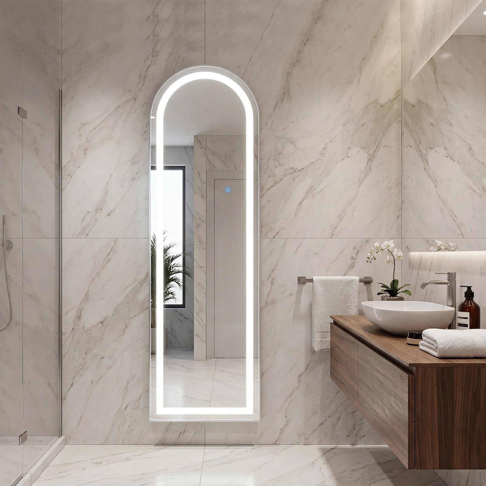 9 Advwin Arched Full Length Floor Mirror with LED Lights 160x50cm Wall Mounted, 9 of 10
