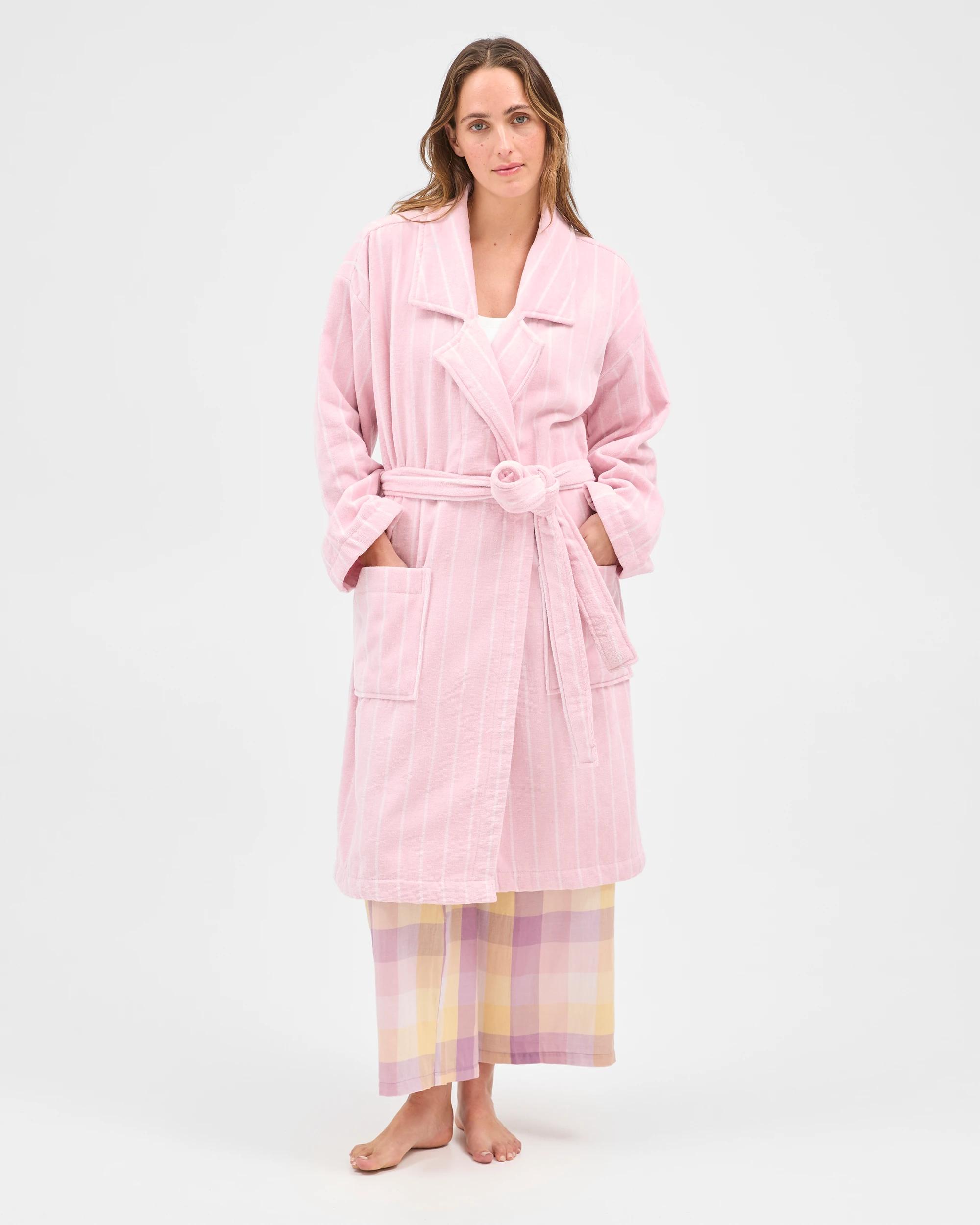 1 Target Woman Australian Cotton Towelling Robe PINK STRIPE, 1 of 7