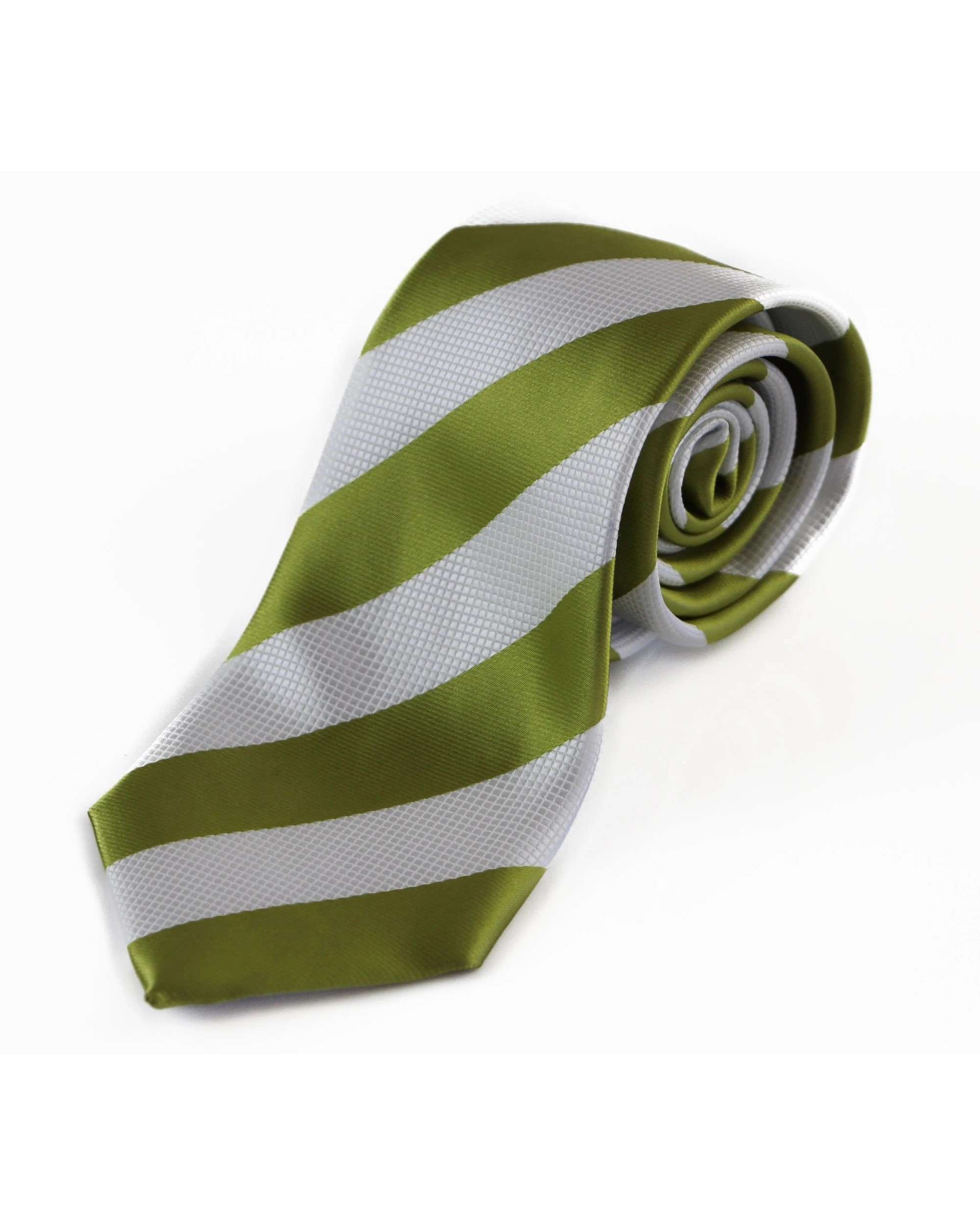2 Zasel Mens Olive Green & White Thick Striped Patterned 8cm Neck Tie, 2 of 2