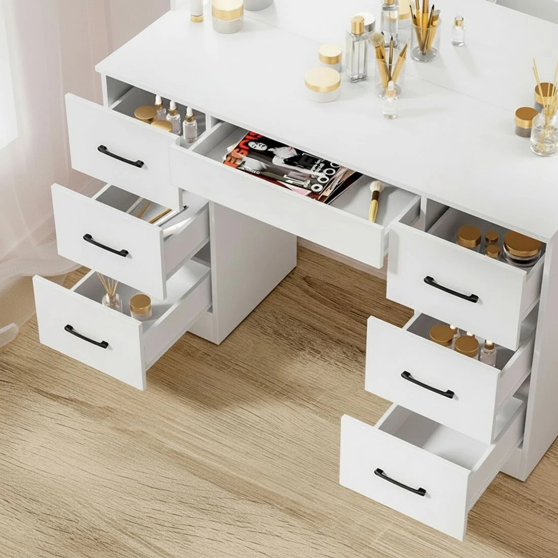 7 Artiss Dressing Table Set Stool 10 Led Bulbs - White, 7 of 8