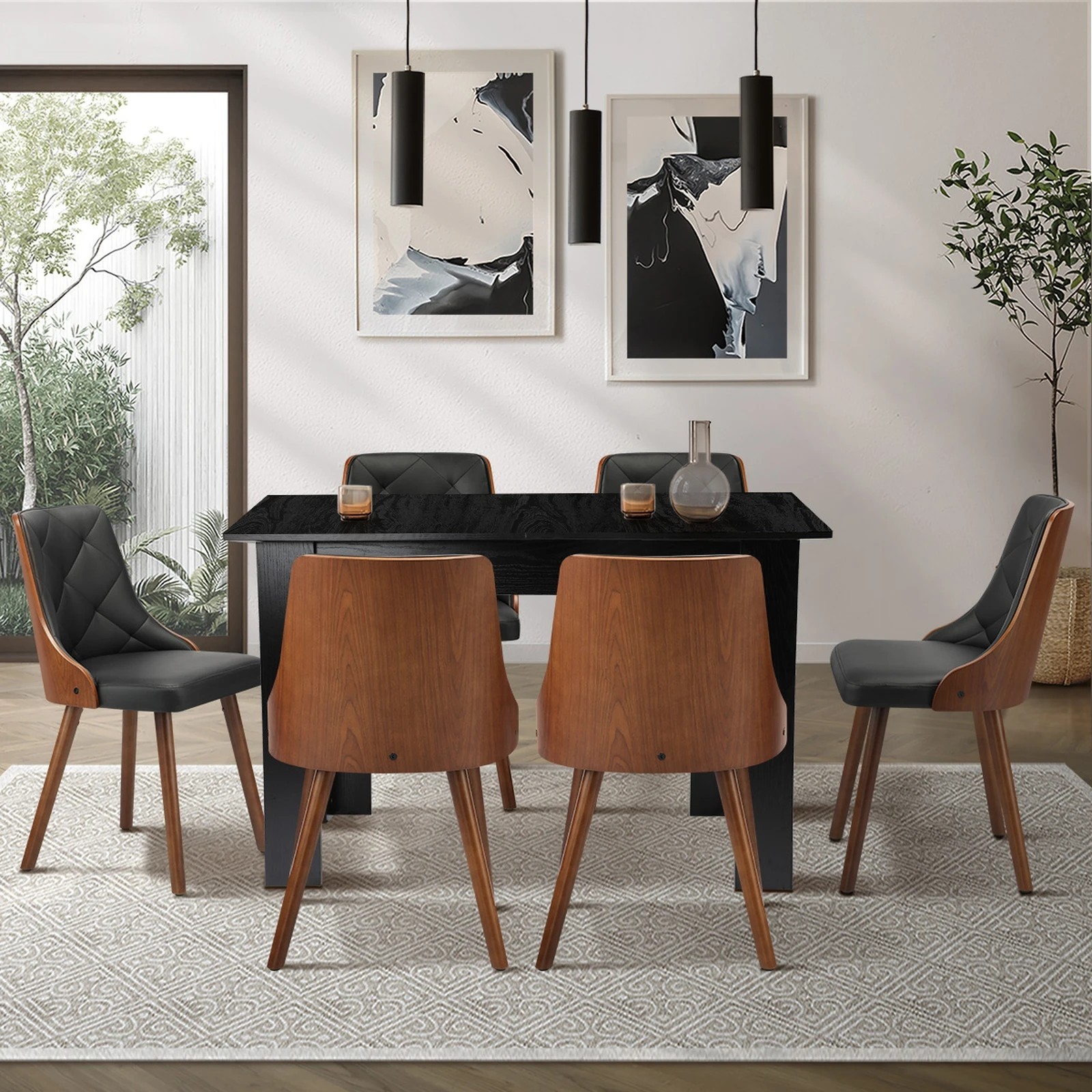 3 Oikiture 160cm Extendable Dining Table With 6pcs Dining Chairs Pu Leather
 - Black, 3 of 10