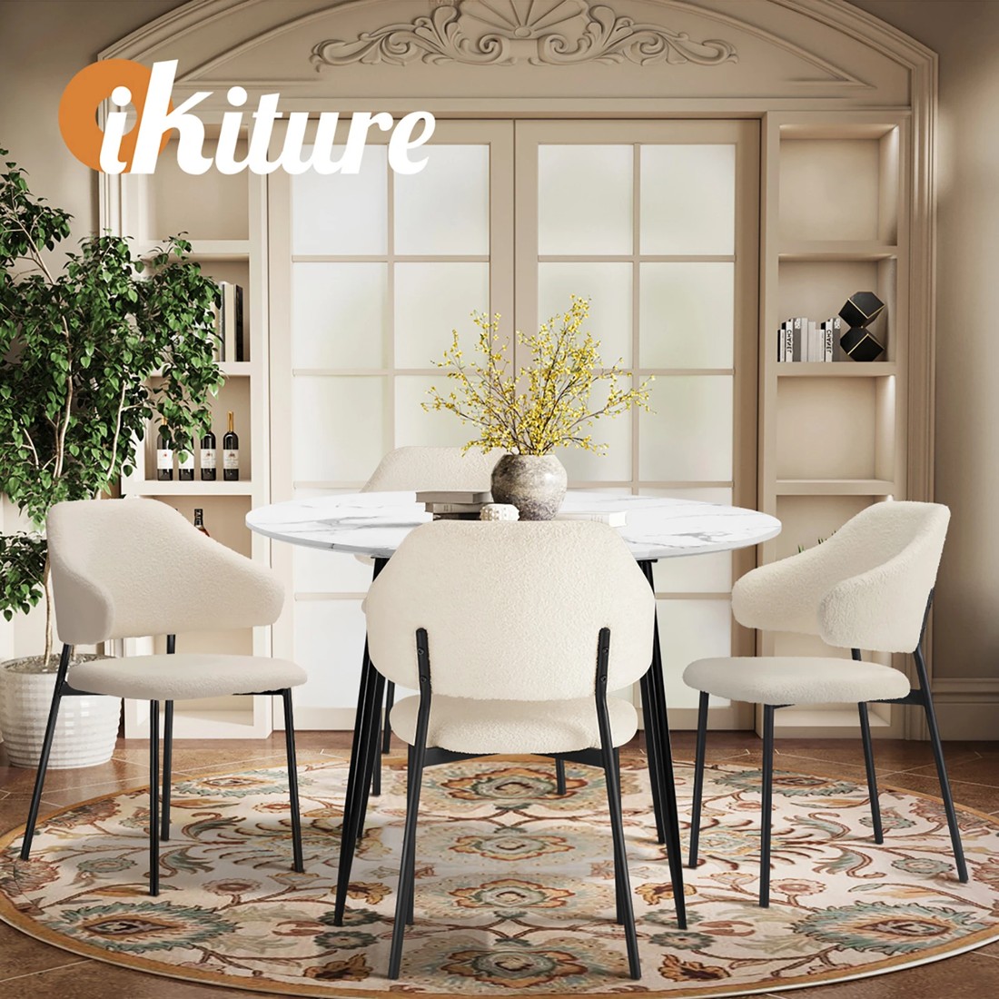 6 Oikiture 110cm Round Dining Table With 4pcs Dining Chairs Accent Sherpa
 - Multi, 6 of 10