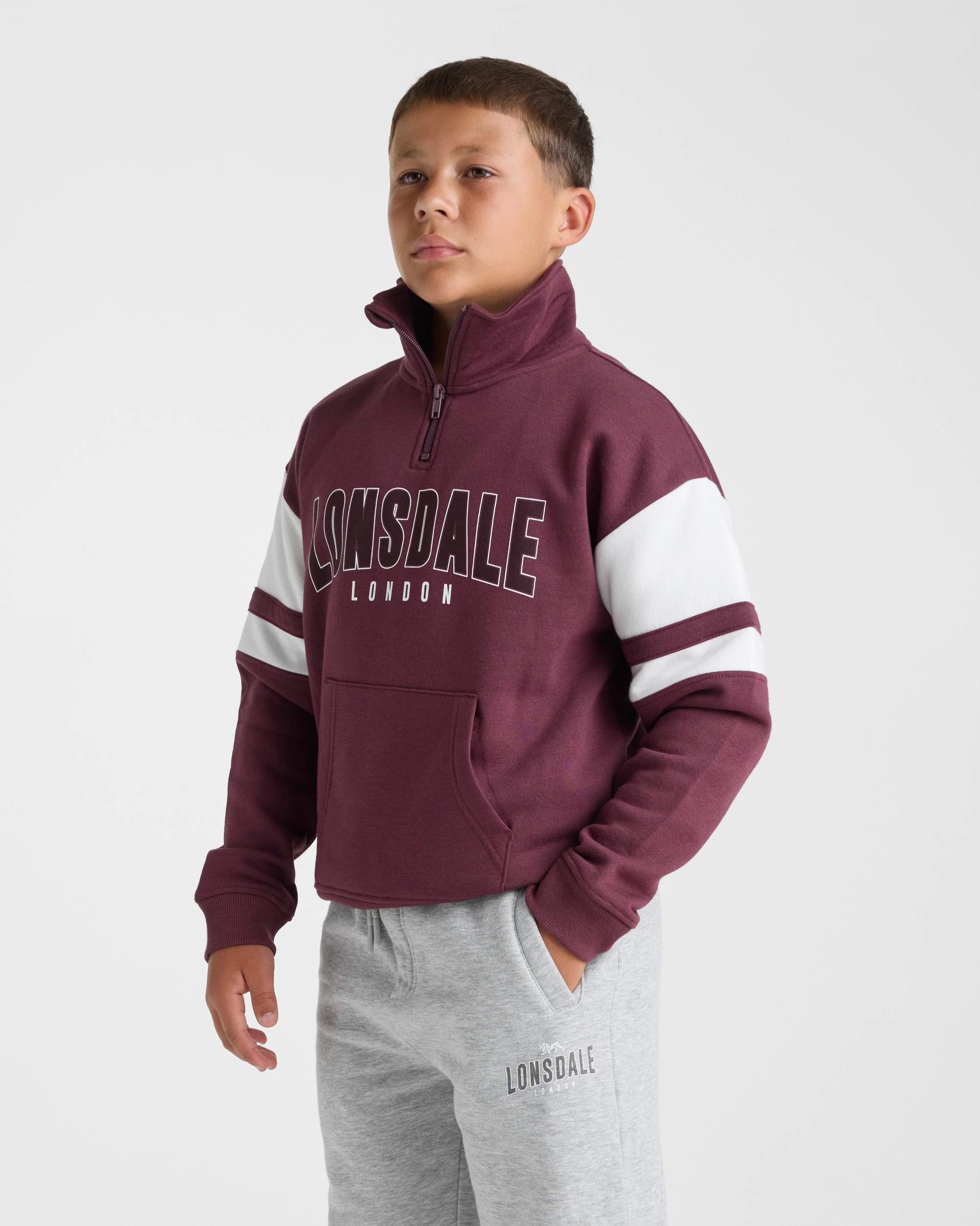4 Lonsdale London Quarter Zip Jumper BERRY, 4 of 5