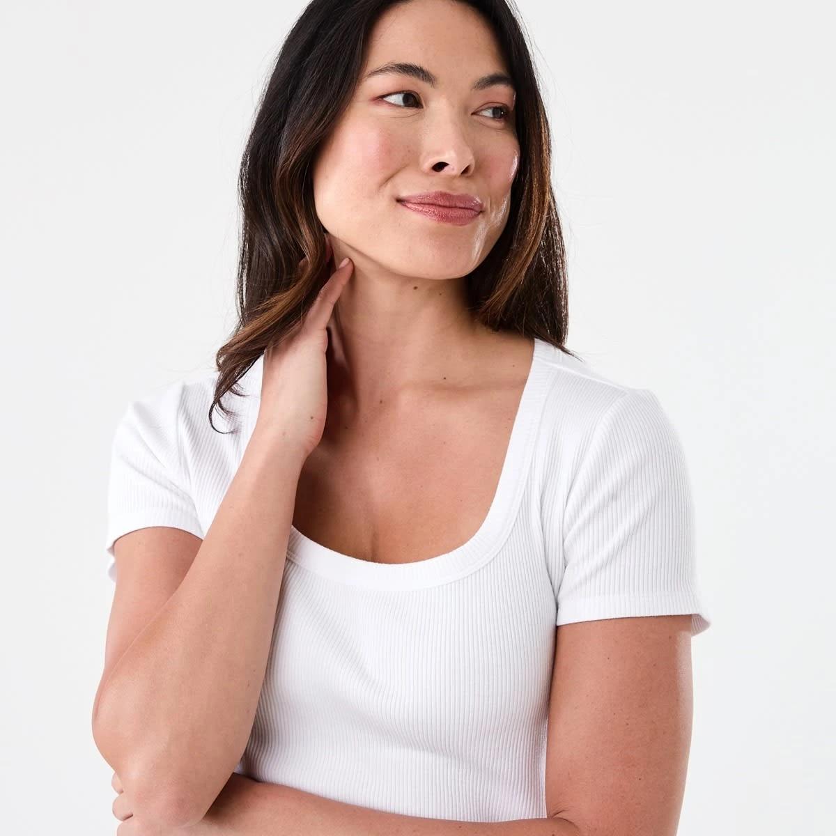 4 Short Sleeve Rib Square Neck T-shirt White, 4 of 5