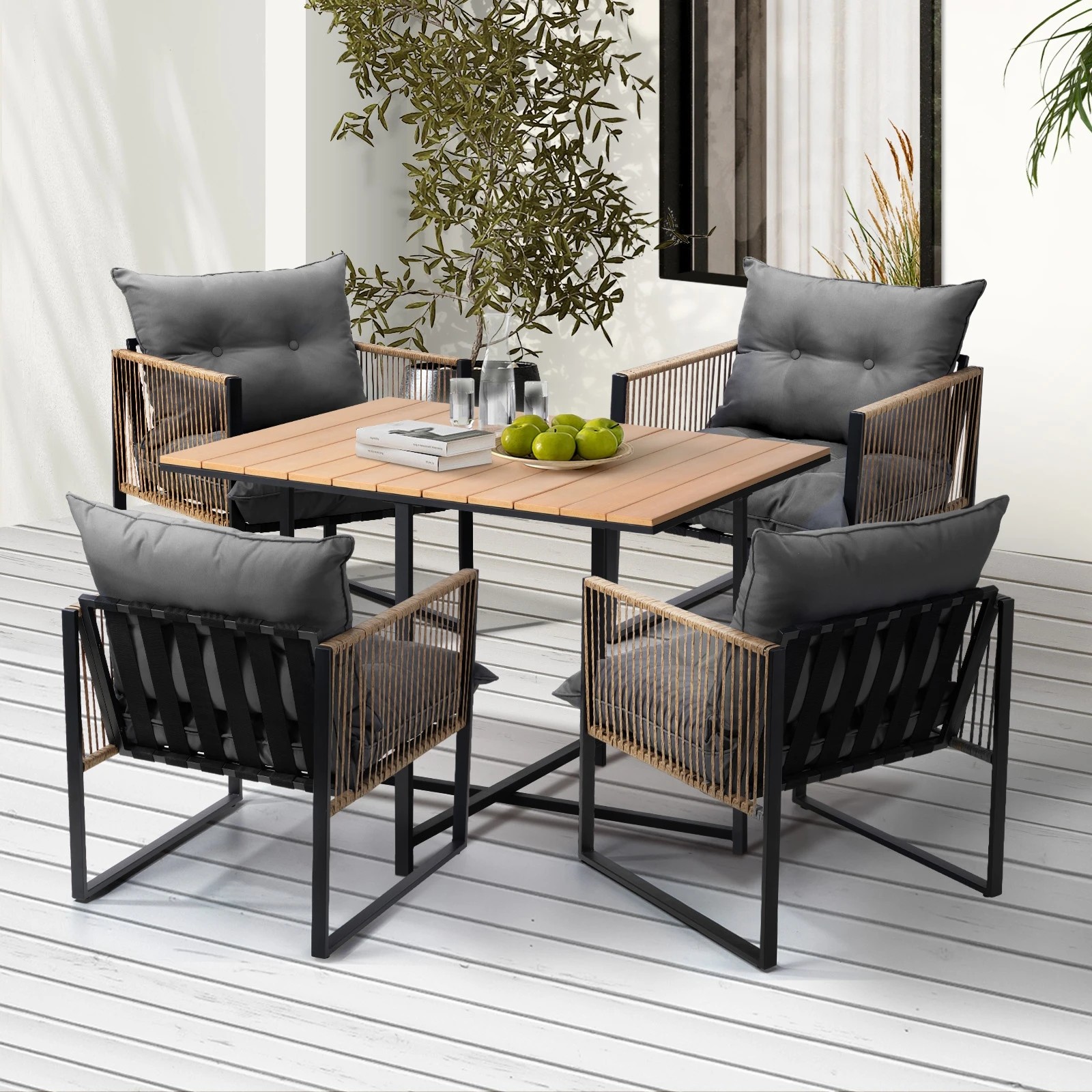 2 Livsip Outdoor Dining Set Furniture Patio Setting Wood-plastic Table 4 Seater
 - Multi, 2 of 10