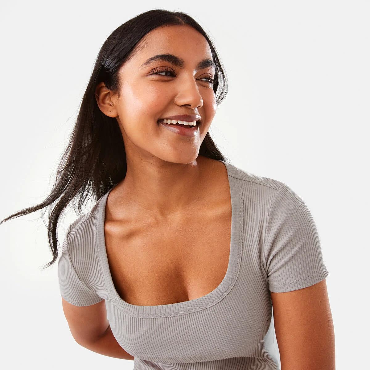 7 Short Sleeve Ribbed Square Neck T-shirt Satellite, 7 of 9