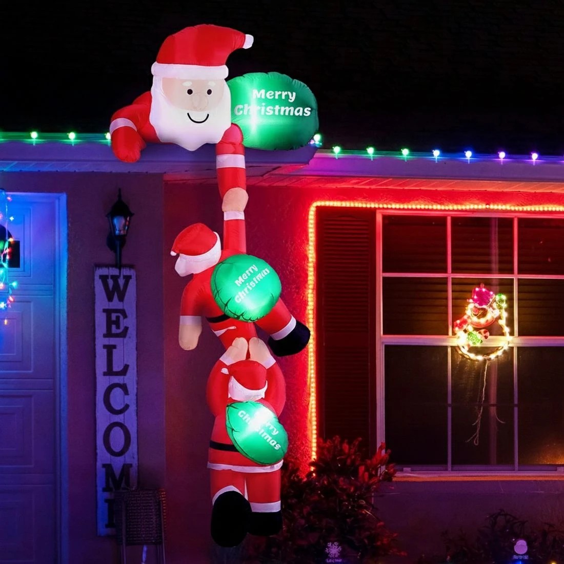 4 Jingle Jollys Christmas Inflatable Climbing Santa 2.5M Height LED Decorations Illuminated - Multi, 4 of 7