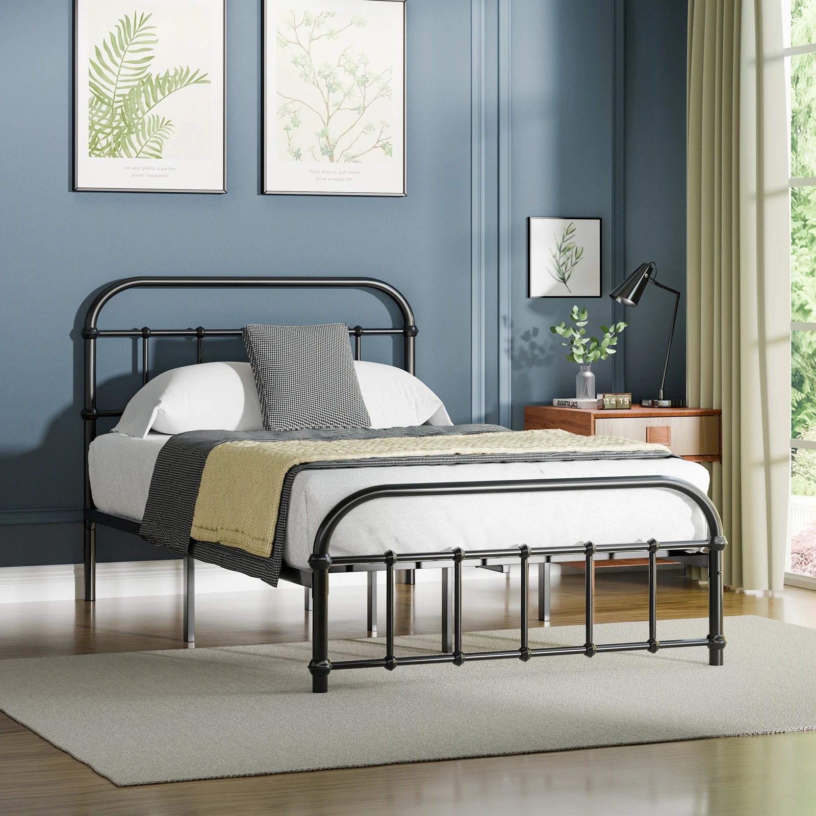 2 Alfordson Metal Bed Frame King Single Mattress Base Industrial Platform - Black, 2 of 10