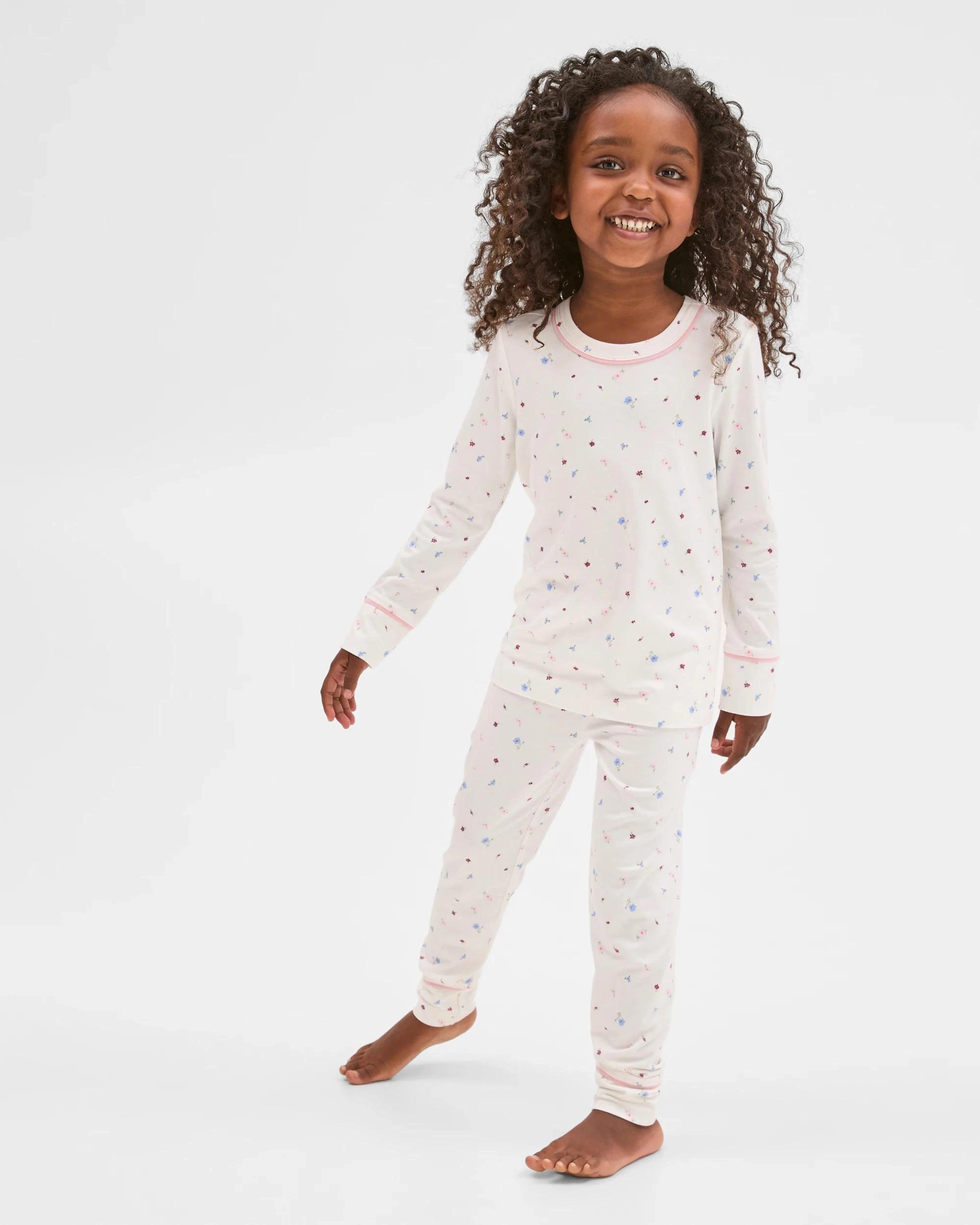 1 Target Kids Bamboo Younger Girls Long Sleeve Top and Pants Pyjama Set WHITE FLORAL, 1 of 9