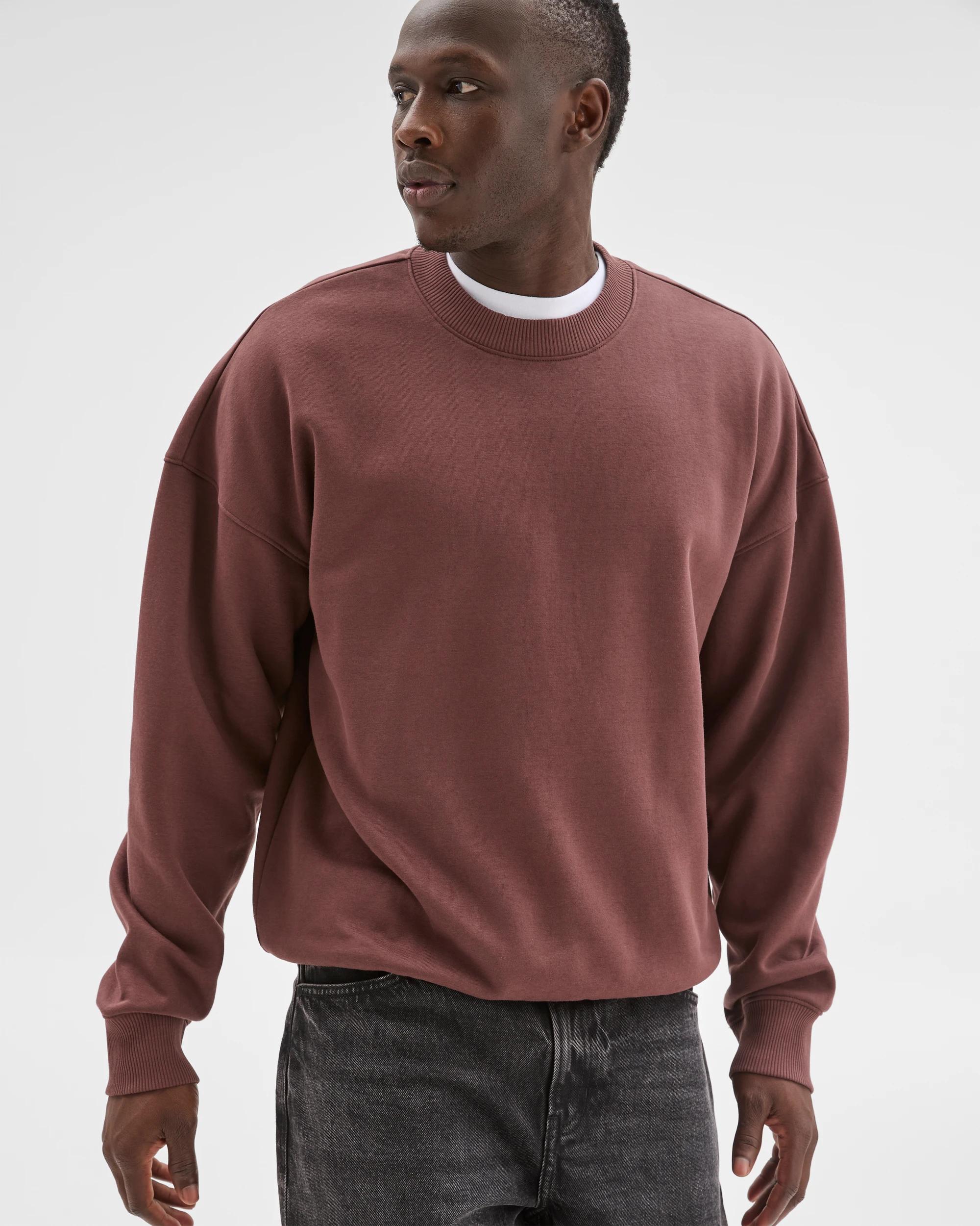 2 Commons Australian Cotton Blend Oversized Heavyweight Fleece Crew Jumper BURGUNDY, 2 of 7