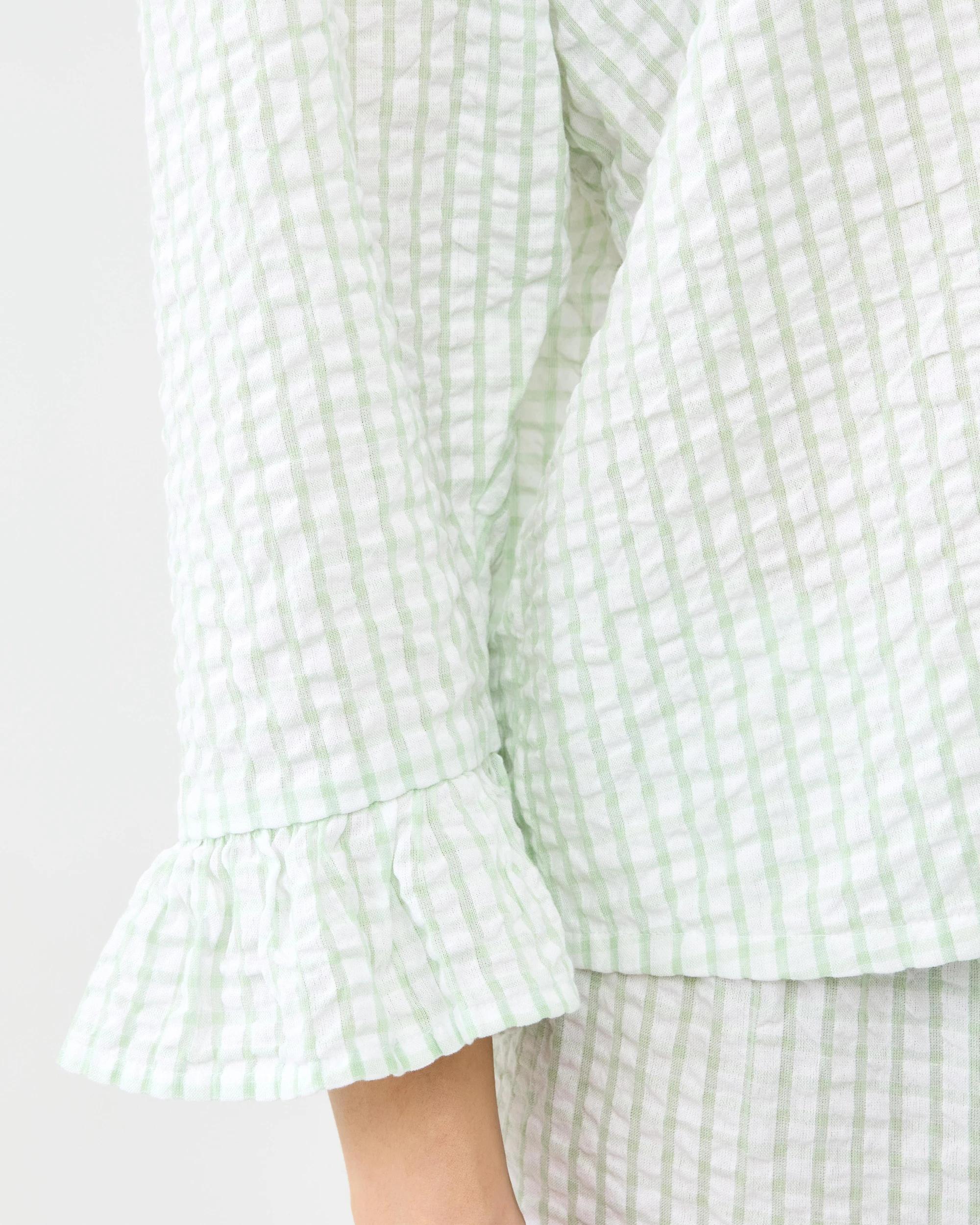 7 Yarn Dyed Cotton Seersucker Woven Frill Pyjama Set Gingham, 7 of 9