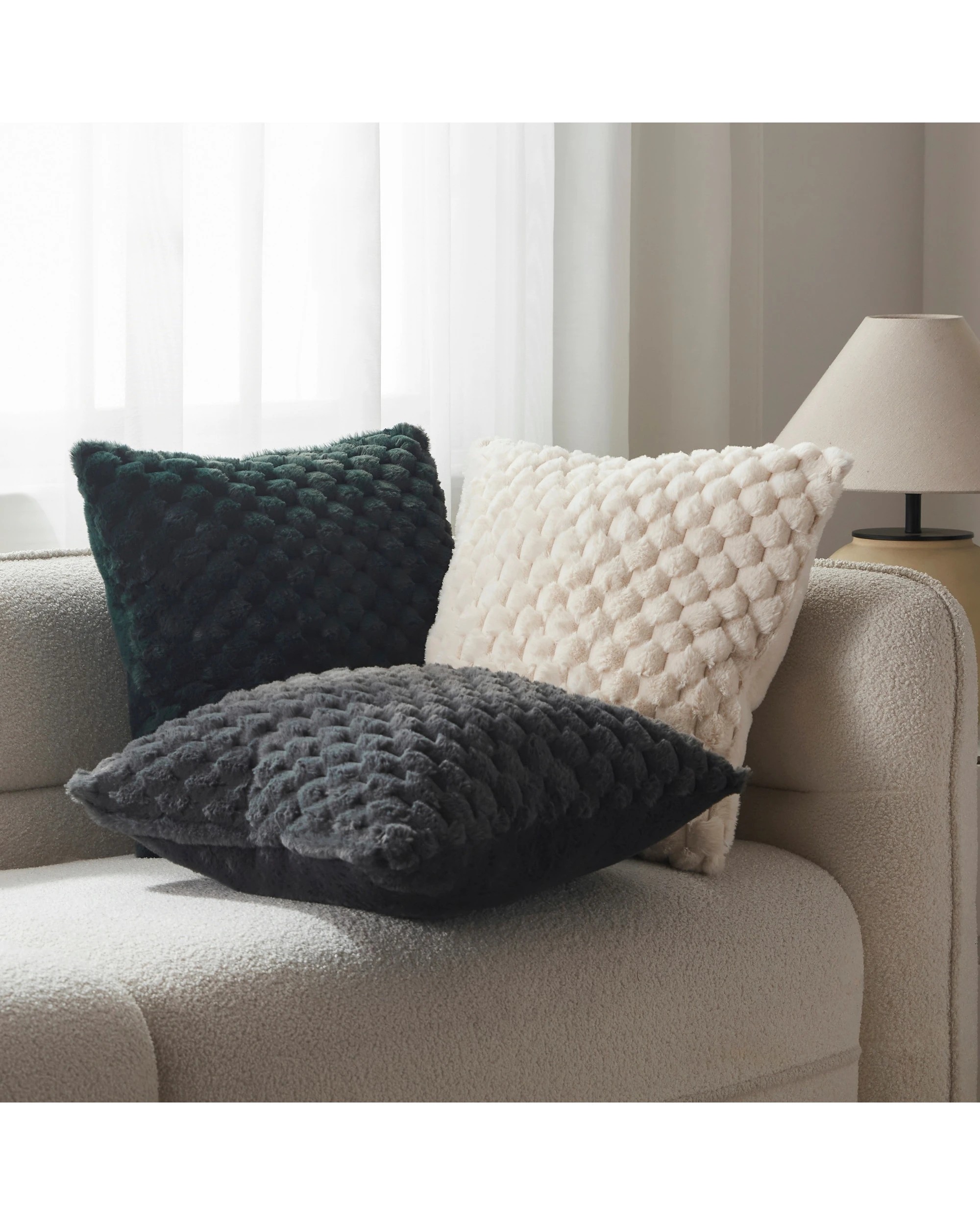 5 Dreamaker Emmett Textured Faux Fur Cushion 50x50cm - Deep Teal, 5 of 6