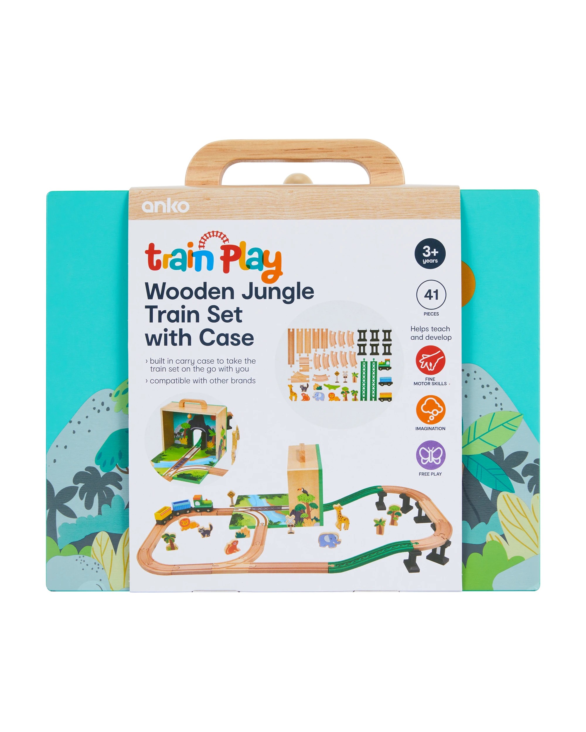 1 41 Piece Wooden Jungle Train Set with Case, 1 of 9