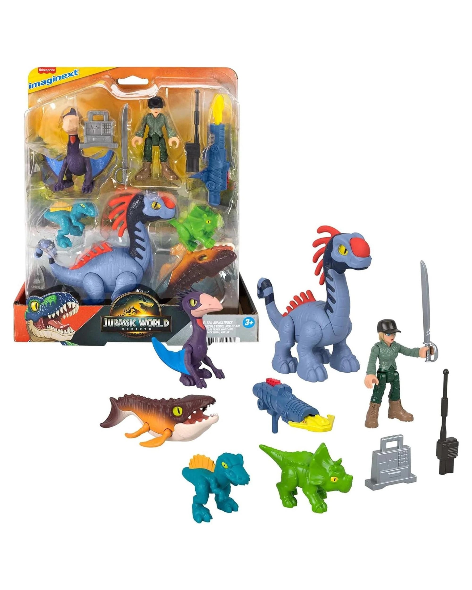 1 Fisher-Price Imaginext Jurassic World Rebirth Land, Sea, Air Multipack Action Figures, 1 of 6