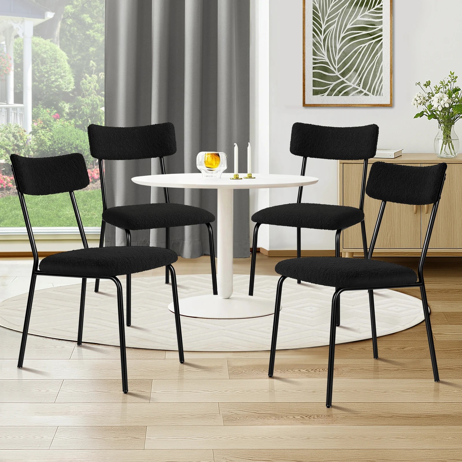 2 Alfordson 4x Dining Chairs Accent Kitchen Lounge Rectangular Back Sherpa - Black, 2 of 9