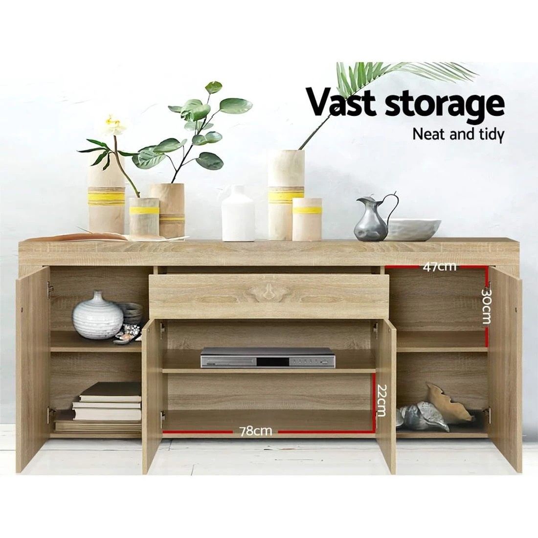 7 Artiss Dana Buffet Sideboard Cabinet Push Open Storage Modern Smooth Display Unit Dining Living Stylish - brown, 7 of 8