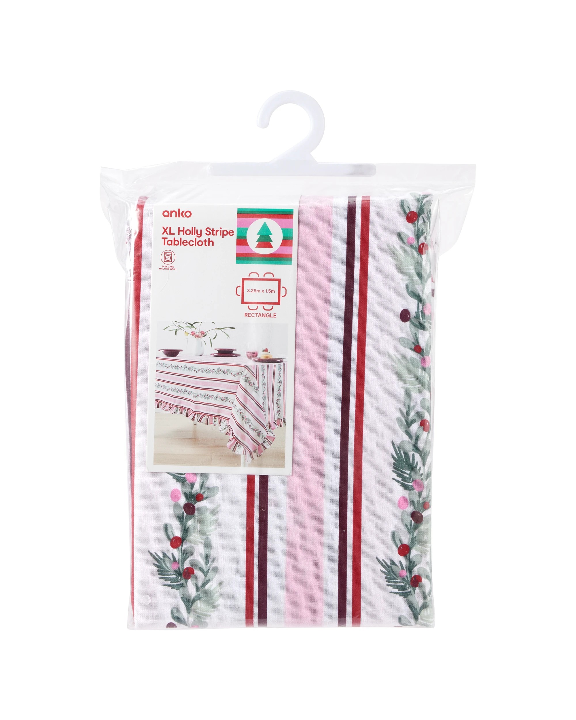 6 Extra Large Holly Stripe Tablecloth, 6 of 7