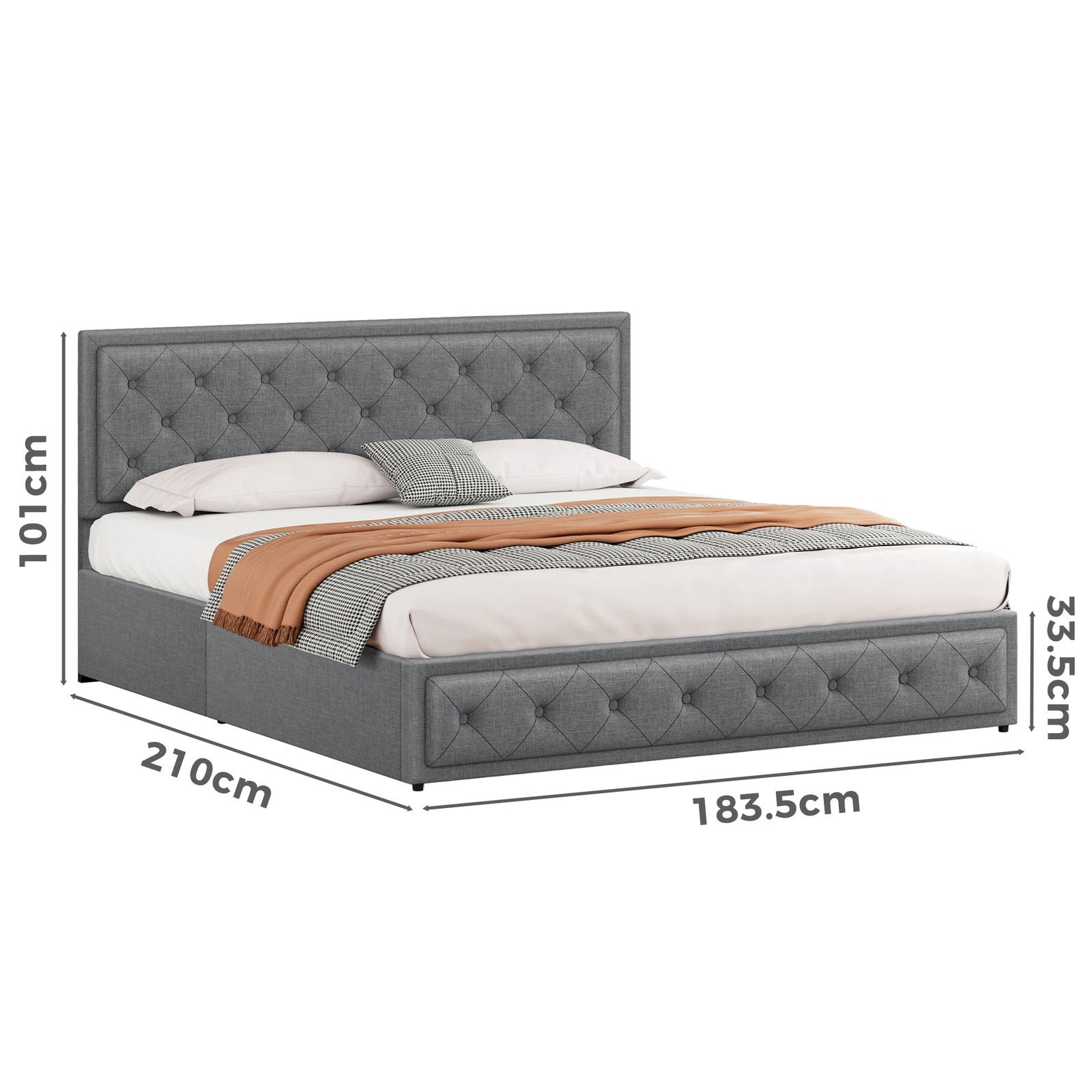 9 Alfordson Bed Frame King Size Gas Lift Storage Mattress Base Fabric Dinana - Grey, 9 of 10