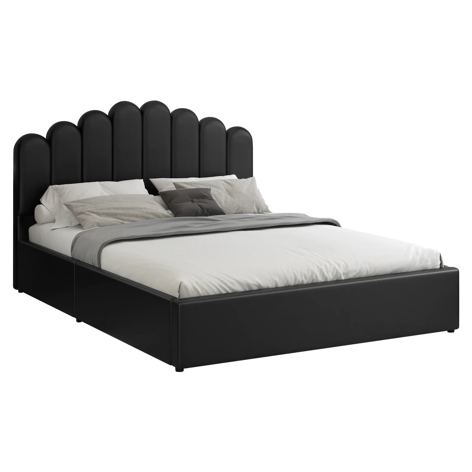 1 Alfordson Bed Frame Double Size Gas Lift Storage Base Wooden Milton - Black, 1 of 10