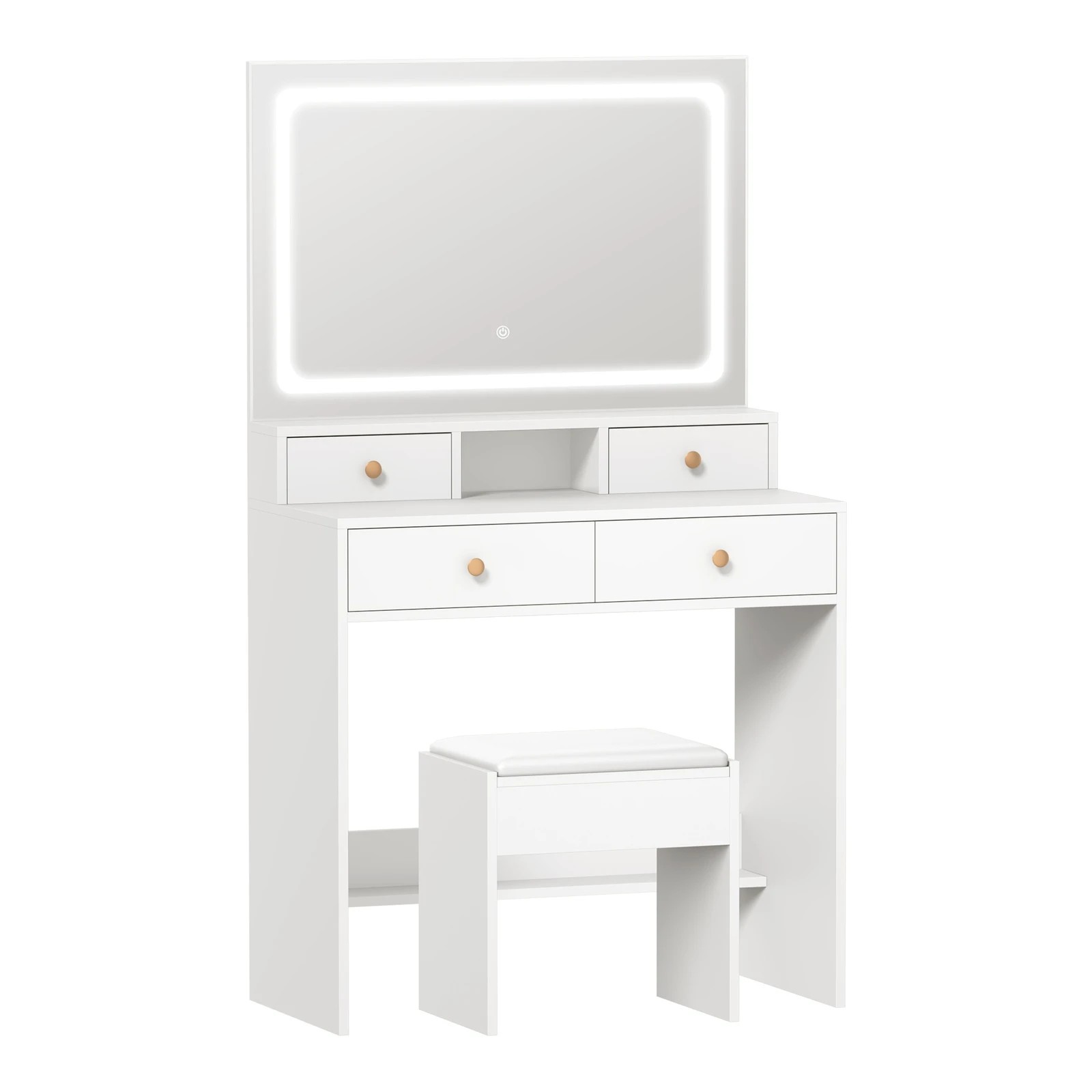 7 Oikiture Dressing Table Stool Set Led Mirror Vanity Desk With Drawers
 - White, 7 of 9