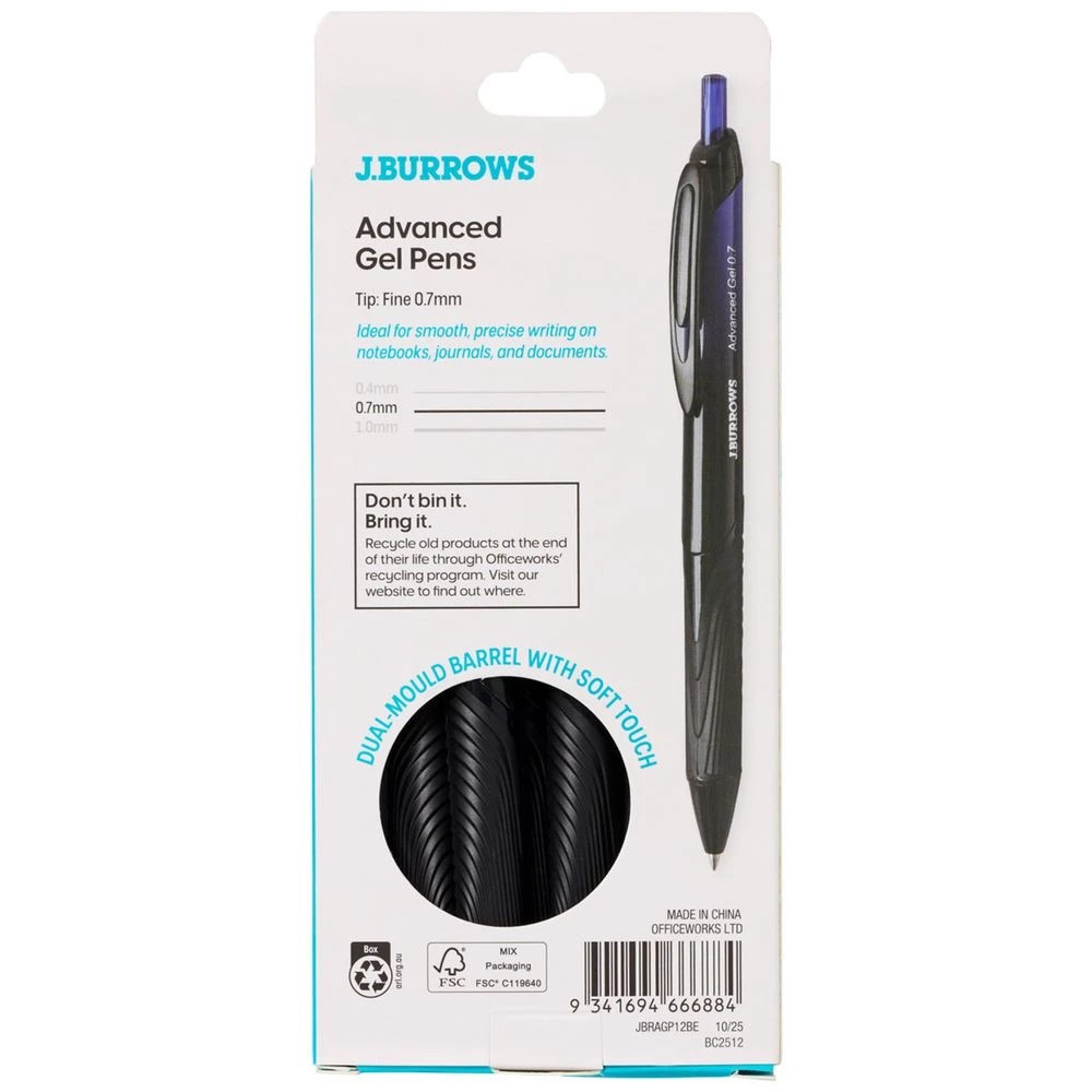 3 J.Burrows Retractable Advanced Gel Pen Blue 12 Pack, 3 of 4