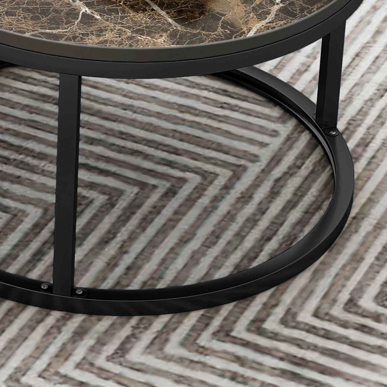 6 Foret Coffee Table Nesting Side 2pc Set 80cm Tea Marble Tempered Glass Brown White, 6 of 6
