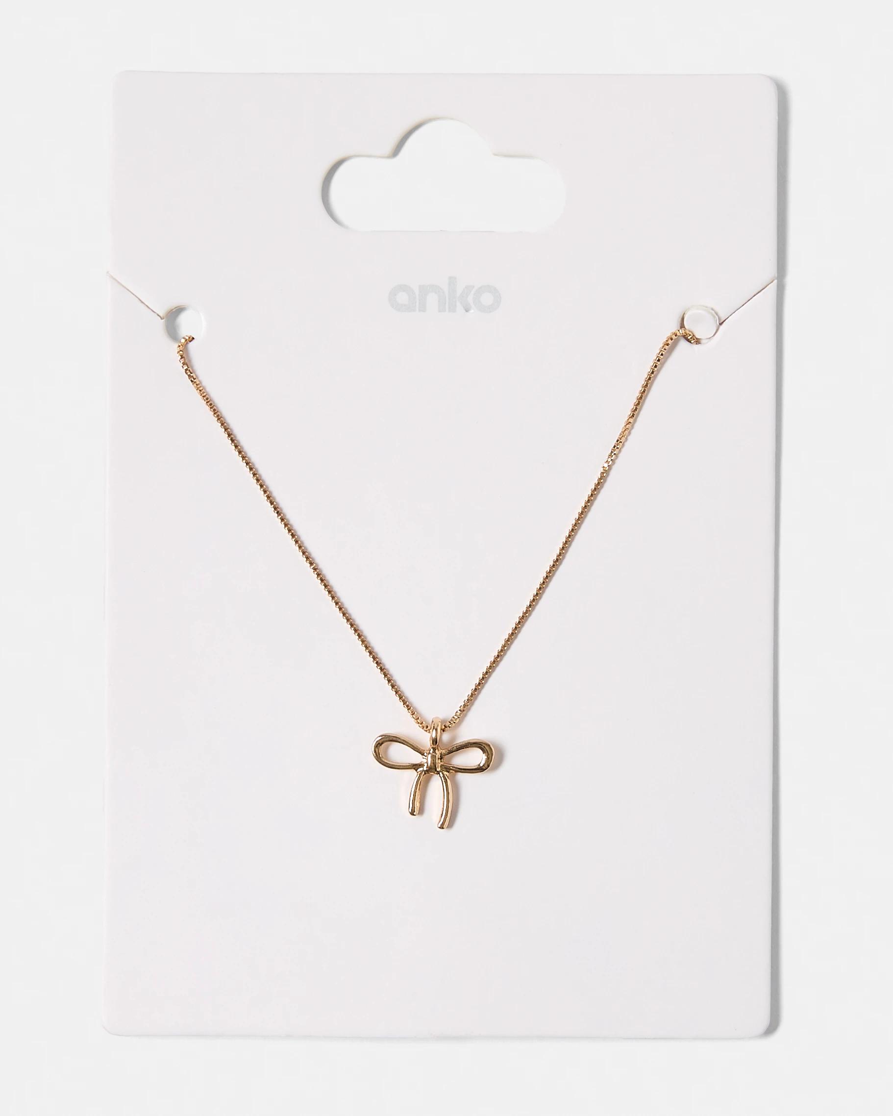 4 Bow Pendant Necklace - Gold Tone Gold, 4 of 4