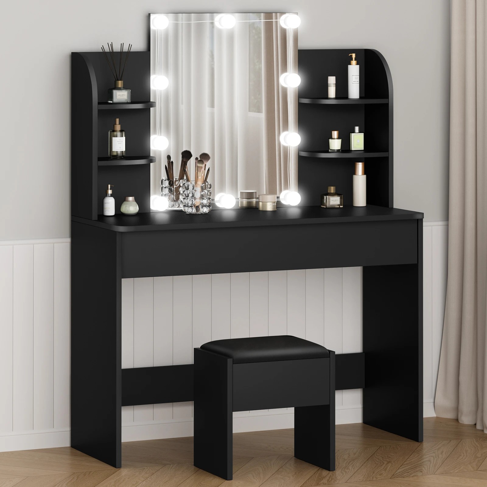 10 Alfordson Dressing Table Stool Set Makeup Mirror Desk LED 10 Bulbs - Black, 10 of 10