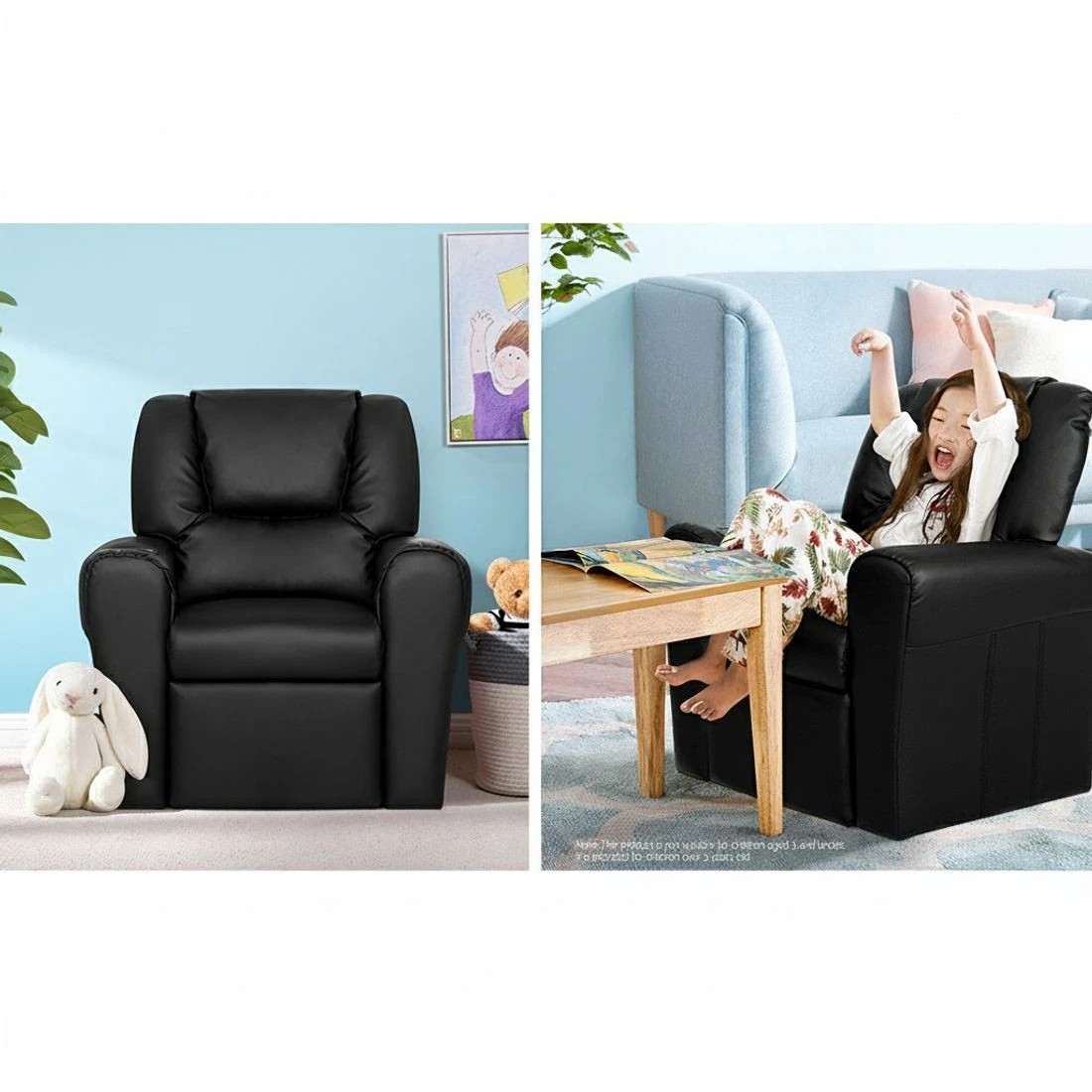 3 Keezi Kids Recliner Chair PU Leather Sofa Lounge Couch Children Armchair - Black, 3 of 7