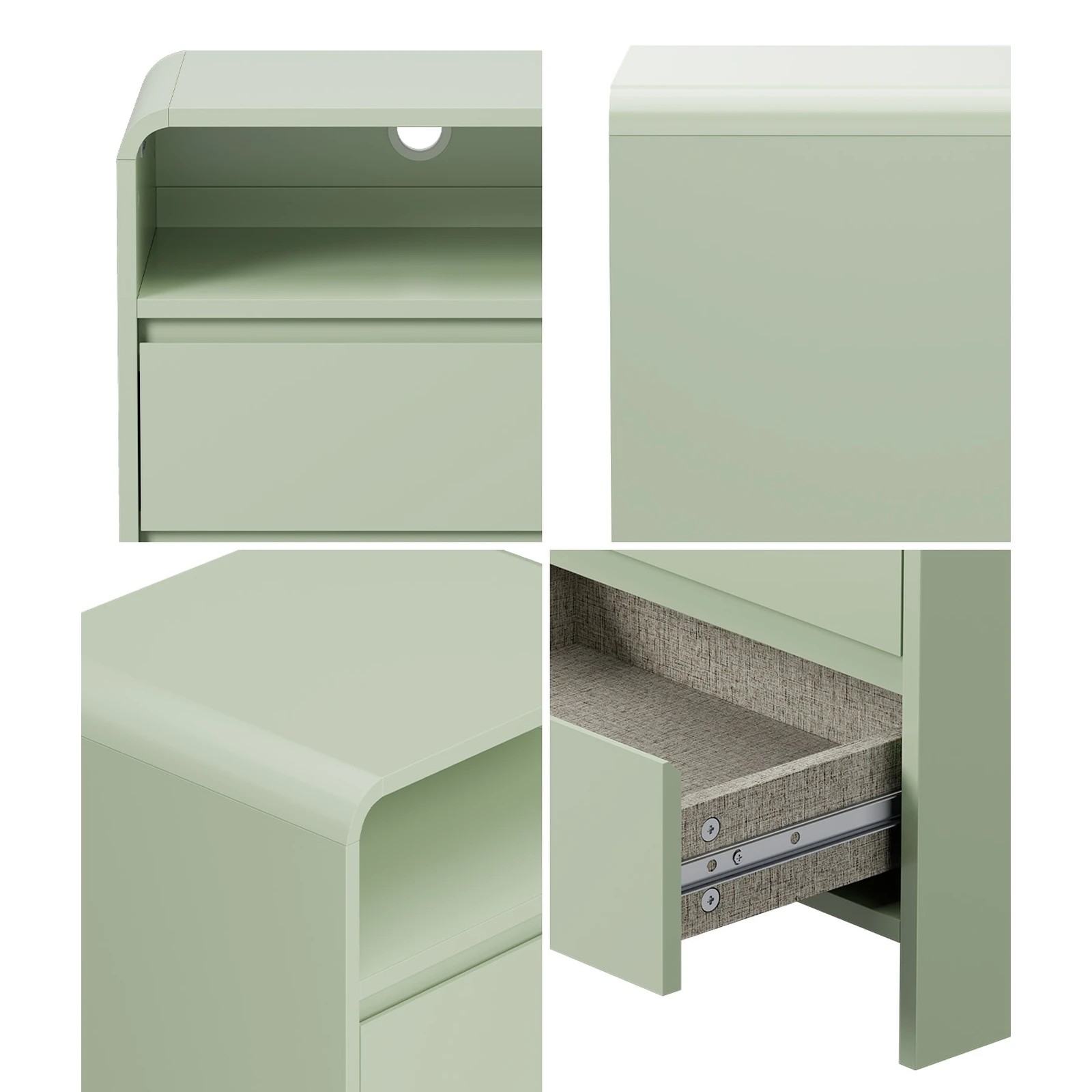 Oikiture Bedside Table Open Shelf Nightstand Handle-Free Drawers ...
