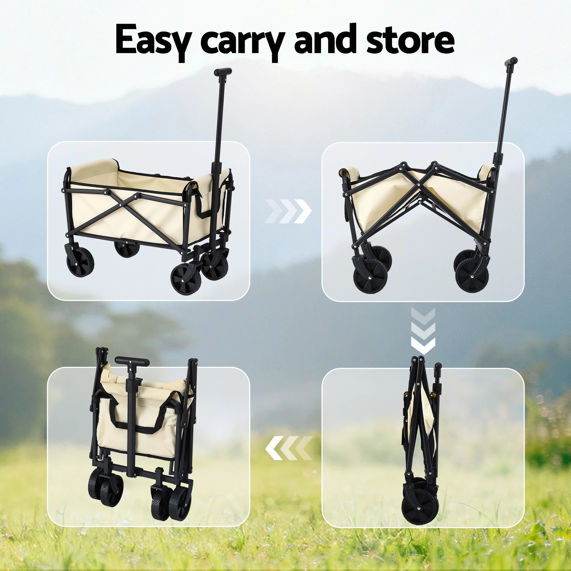 4 Gardeon Garden Cart Folding Trolley Camping Wagon Barrow Outdoor Beach - Beige, 4 of 7