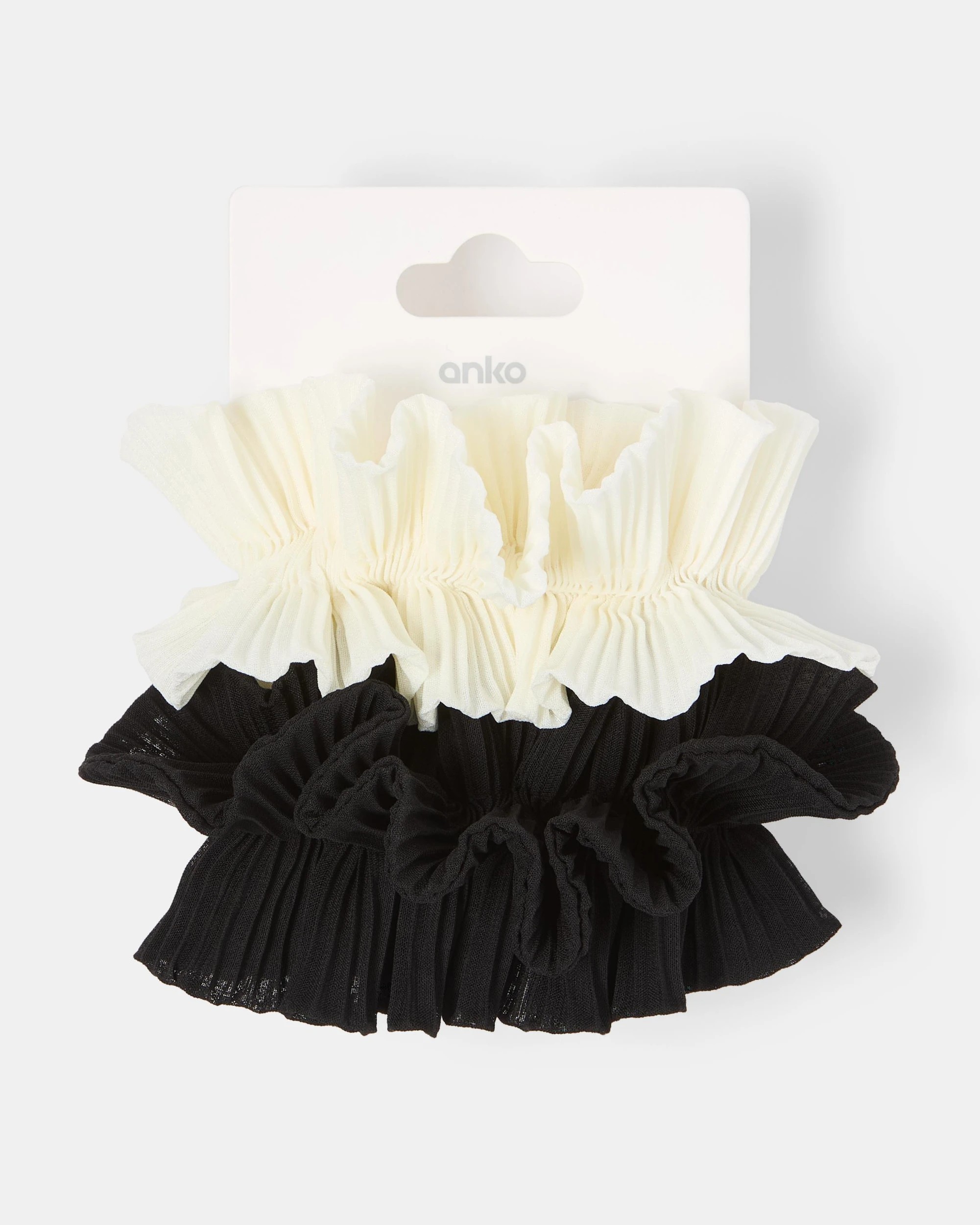 5 2 Pack Pleated Ruffle Scrunchies - Black and White, 5 of 5